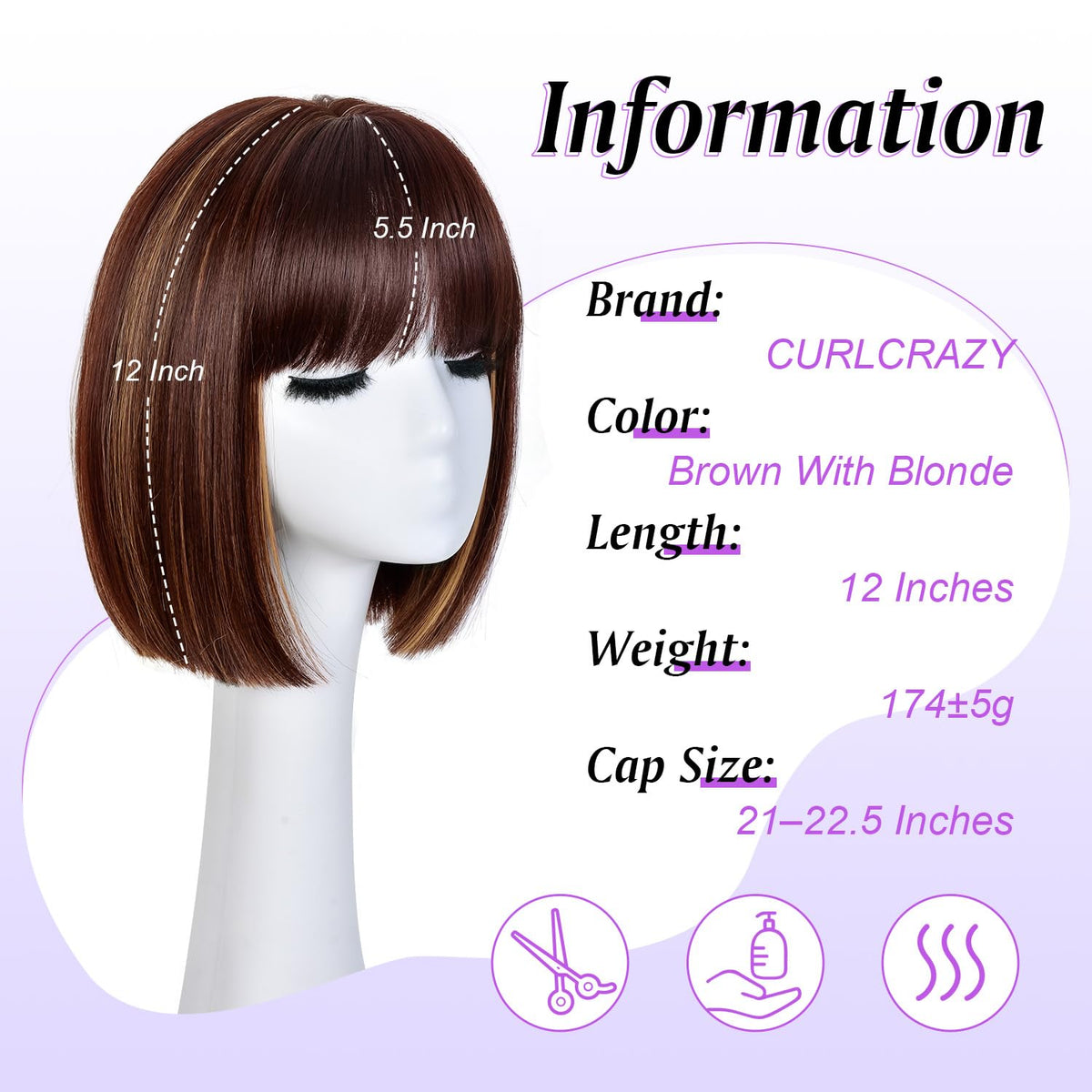 Hightlight Brown Bob Wig With Bangs Short Bob Wigs for Women Girl