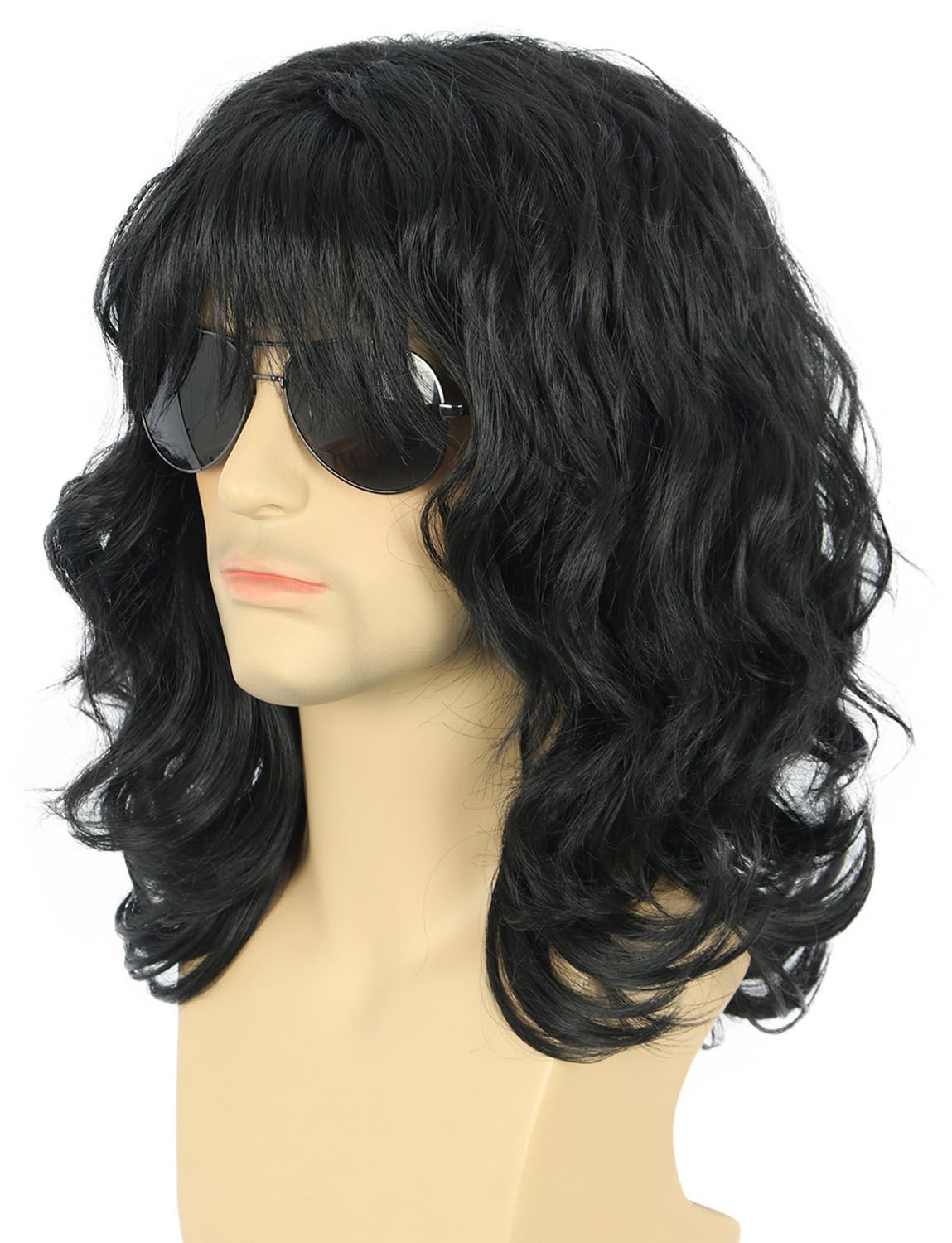karlery California 70s 80s Rocker Wig Men Women Long Curly Dark Brown