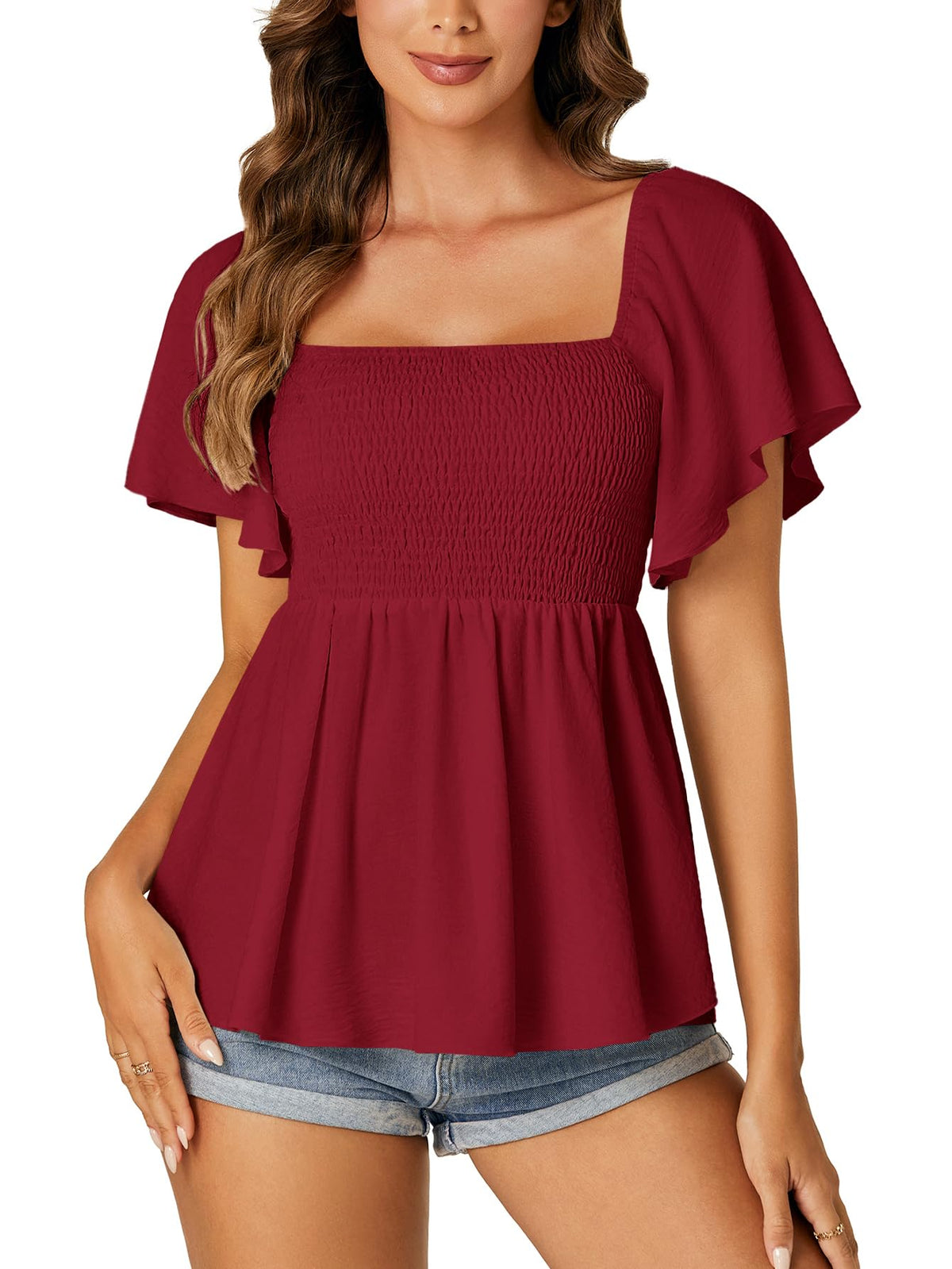 LYANER Women's Square Neck Cute Peplum Top