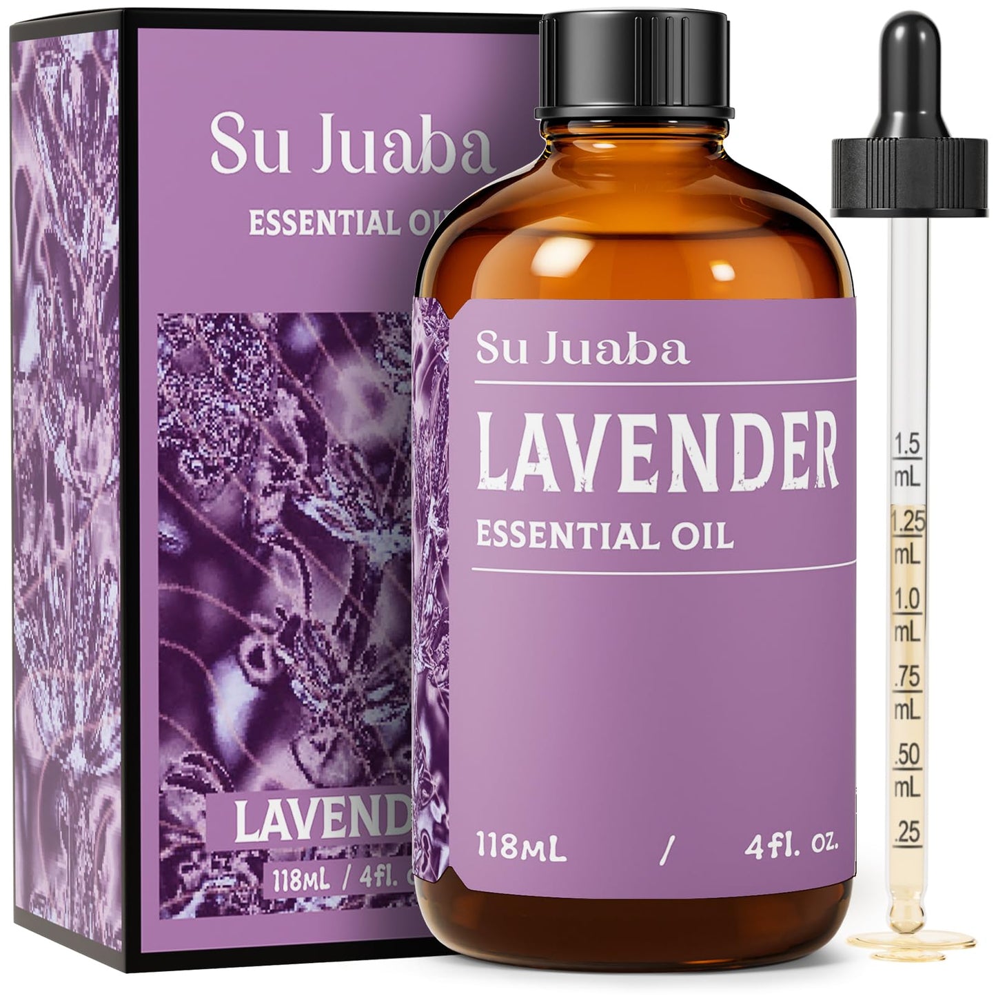 SU JUABA Lavender Essential Oil for Aromatherapy, Sleep & Relaxation | Calming Scent for Diffusion & Skin Care, Ideal for DIY Candles Soap & Fabric Softening - 118mL / 4 fl oz