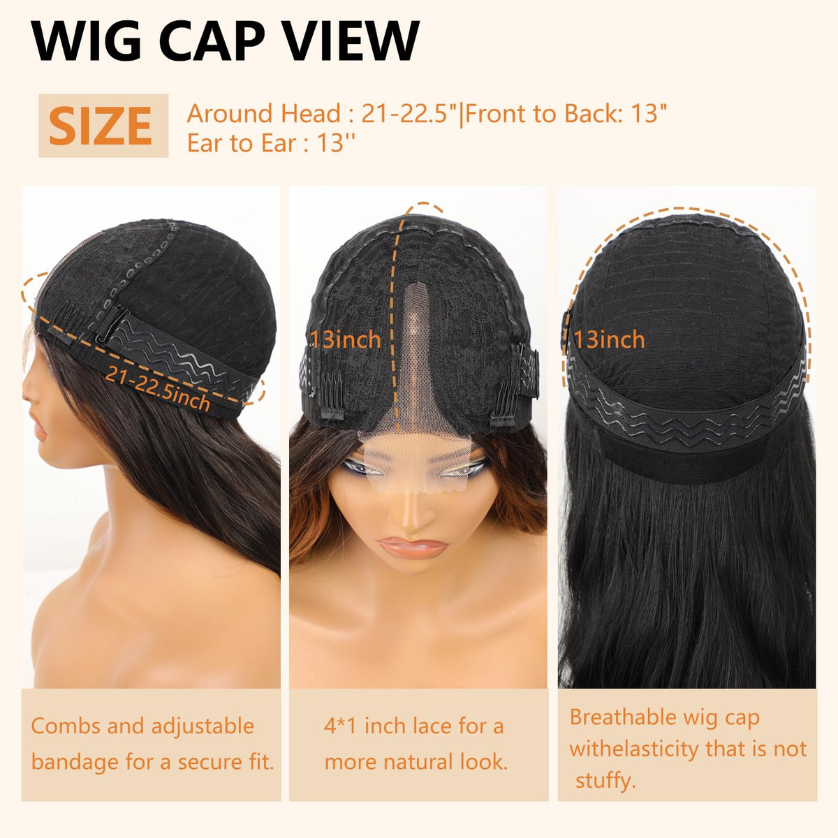 AISI HAIR Black Wig for Women, Long Wavy Lace Hairline Synthetic Wig 26Inch