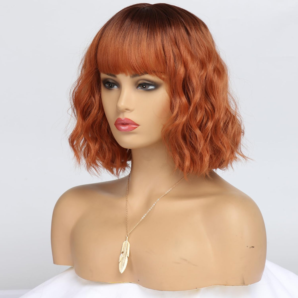 White Silver Wigs for Women Ombre Grey Wavy Bob Short Wigs with Bangs Medium Length Synthetic Hair Water Wave Dark Roots Wig Gray Colorful Wigs（14 Inches）