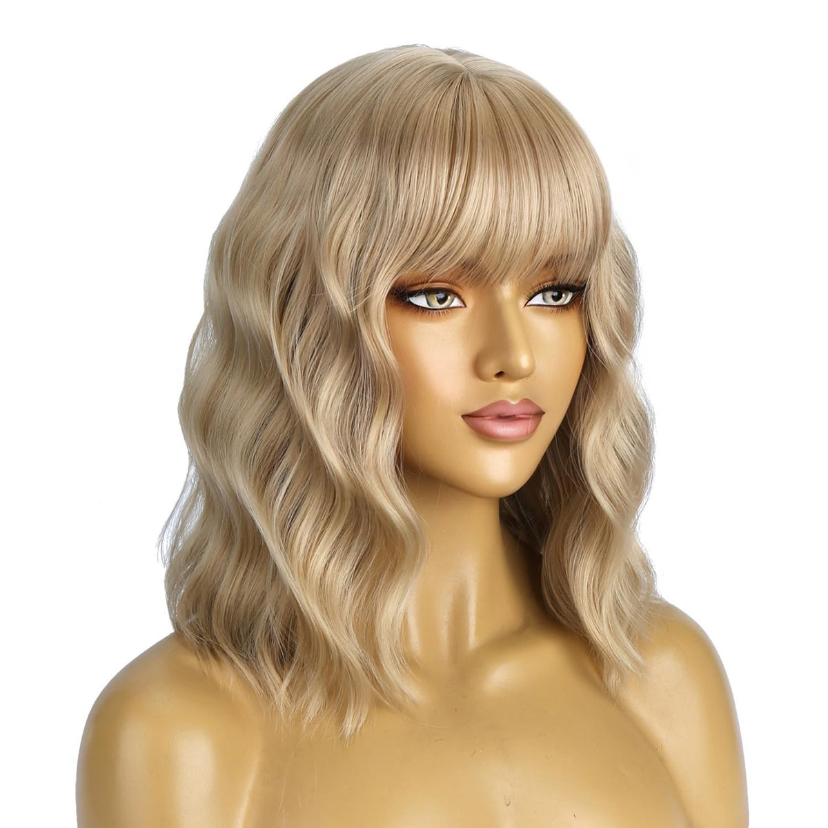 BERON 14 Inches Pink Wig for Women Girls Short Curly Synthetic Wig with Bangs Lovely Pink