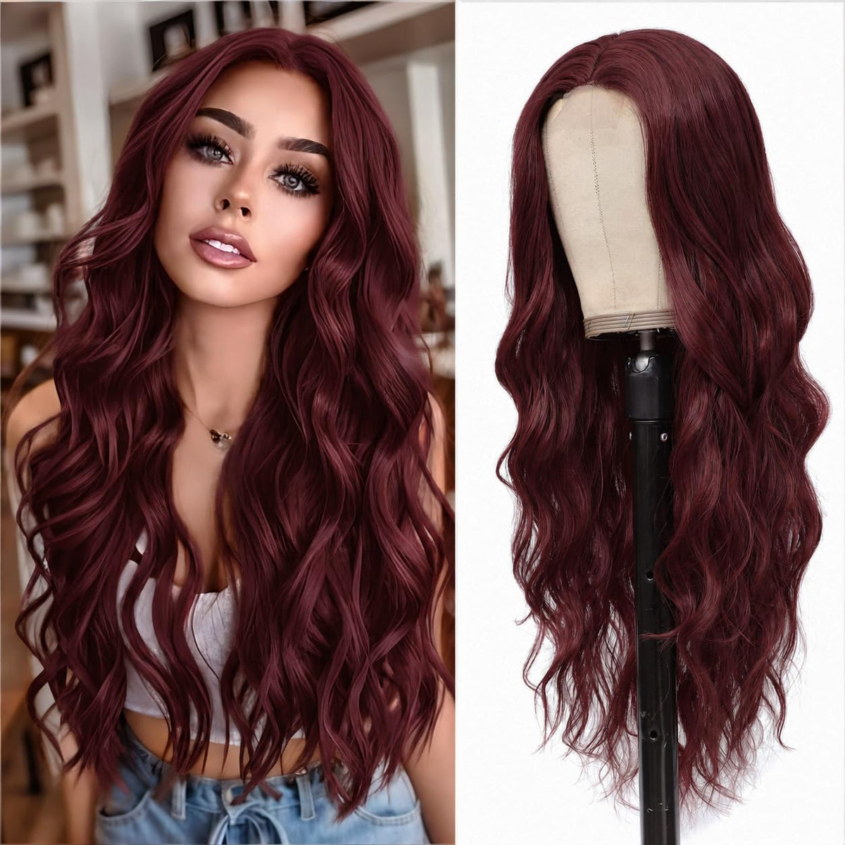 HMHIFI Blonde Wig for Women,26 Inch Long Wavy Curly Middle Part Hair