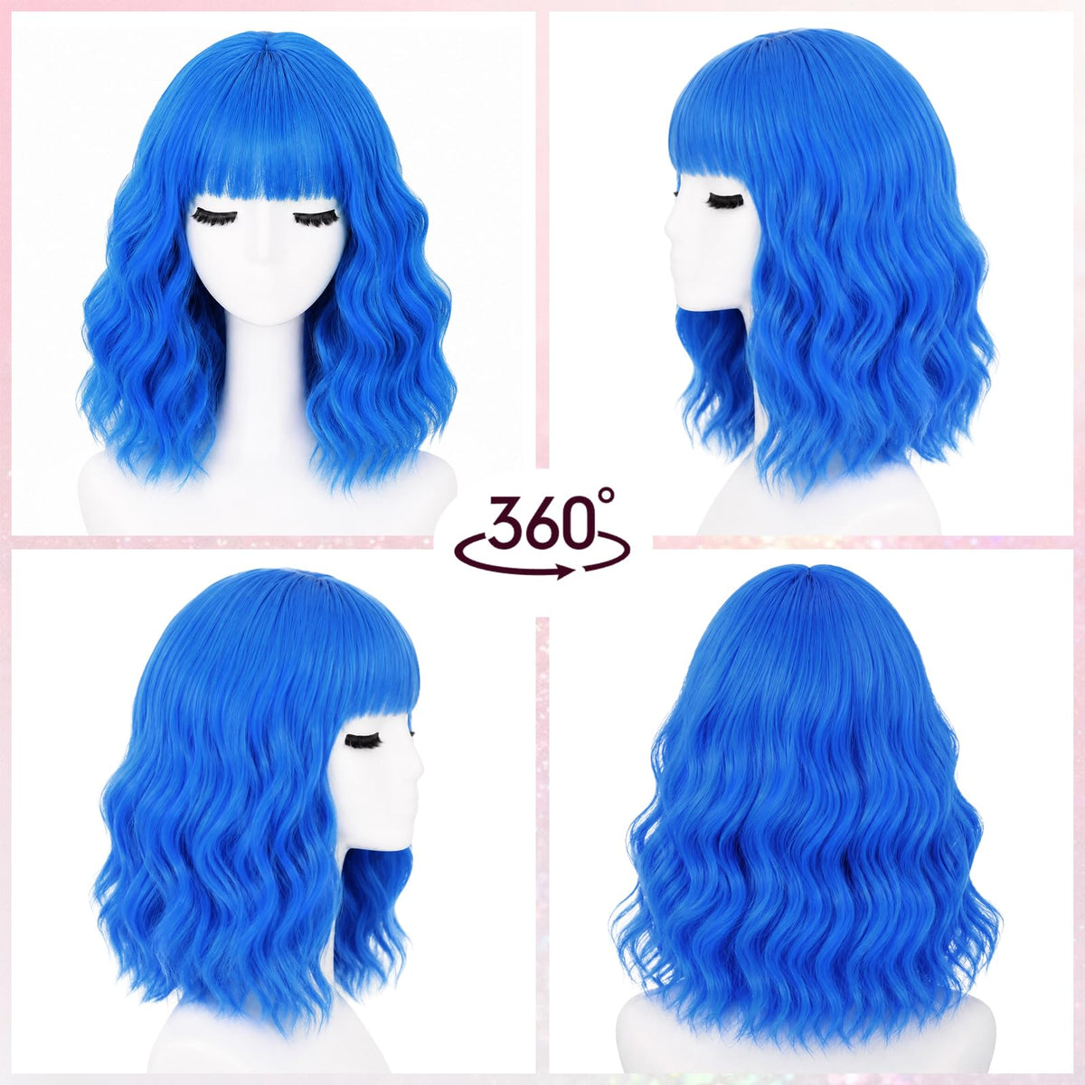 NOSTALGIA Wigs for Women, Short Wavy Bob Wig with Bangs, Trimmable Bangs, Shoulder Length, Black To Brown Heat Resistant Synthetic Wig for Daily Party Use, 14 Inch