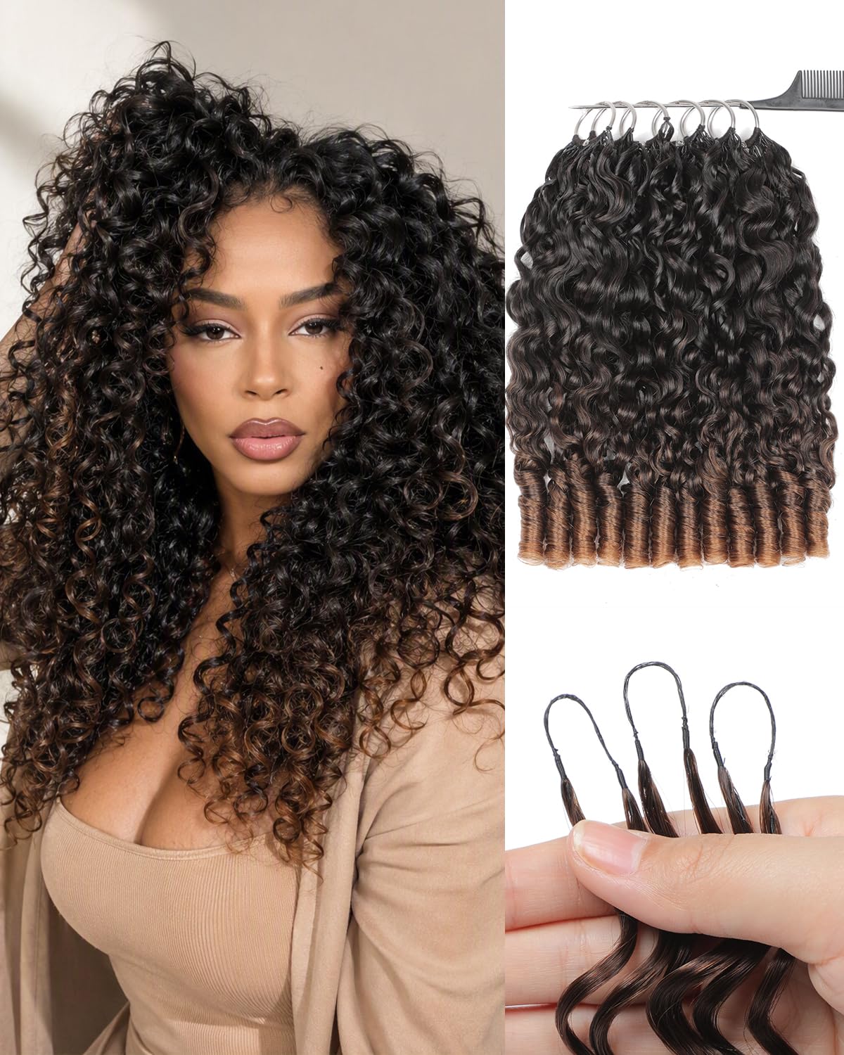 Crochet Human Hair for Black Women, Miracle Deep Wave Mini Knots Feather Crochet Human Hair Extensions 18 Inch 150g 120 Strands, Pre-Separated Invisible Knotless Remy Bundles Natural Black