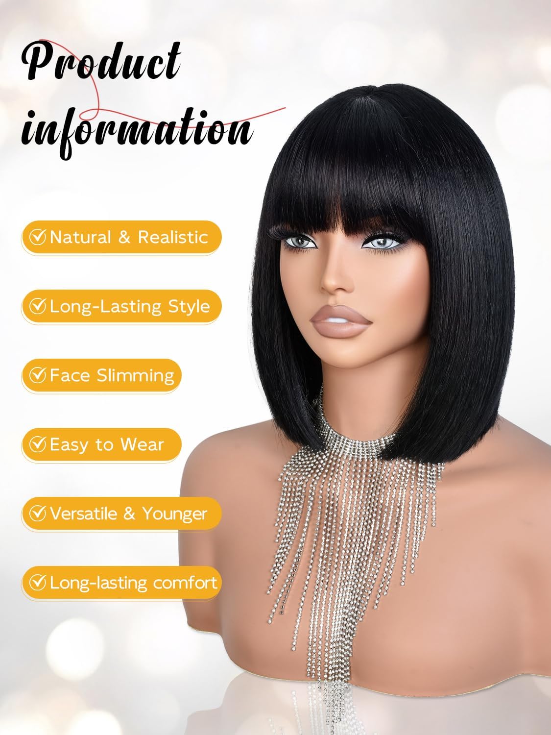 Bob Wig with Bangs for Women Short Straight Bob Wigs for Women 12inch