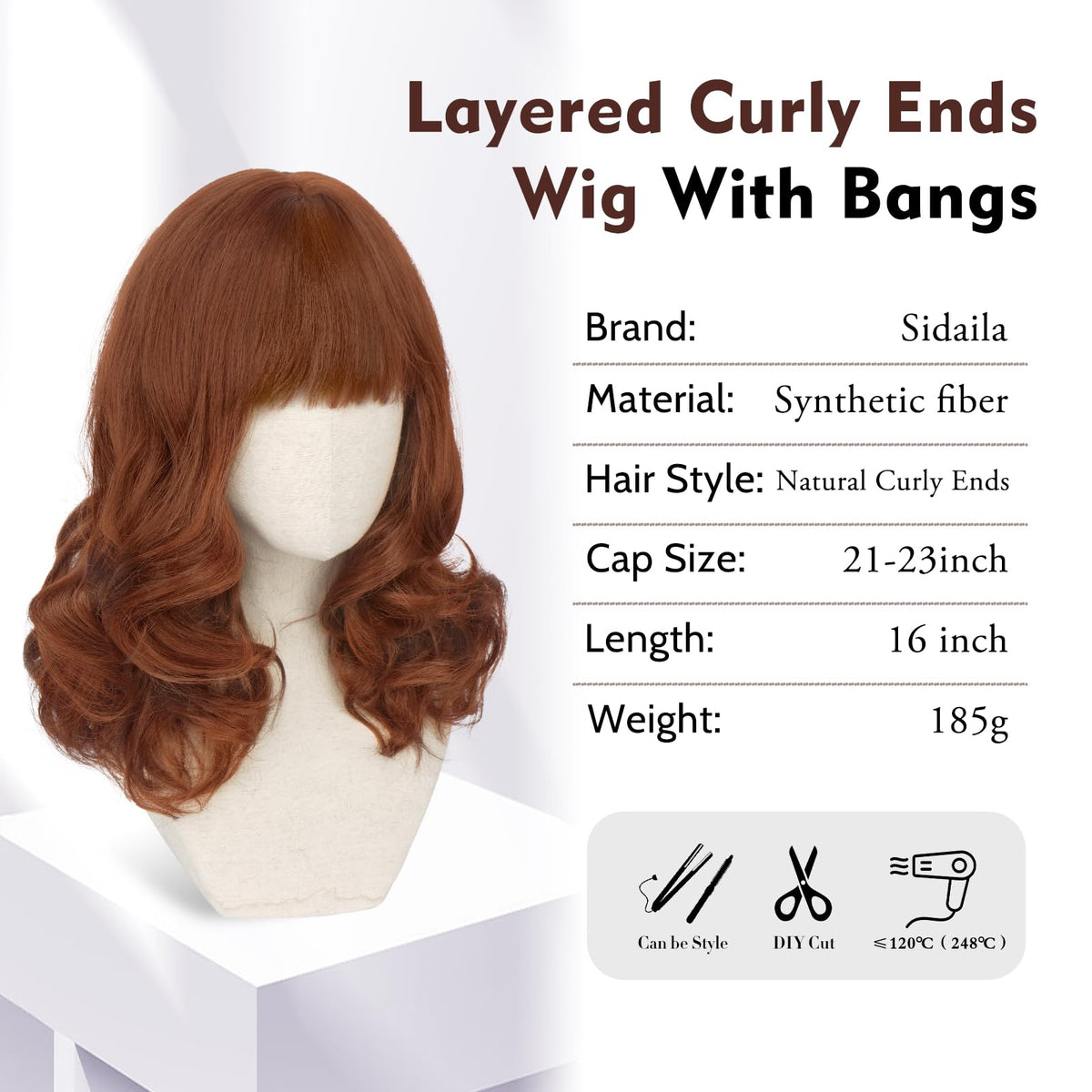 Burgundy Wig with Bangs 16 Inch Ombre Wig for Women