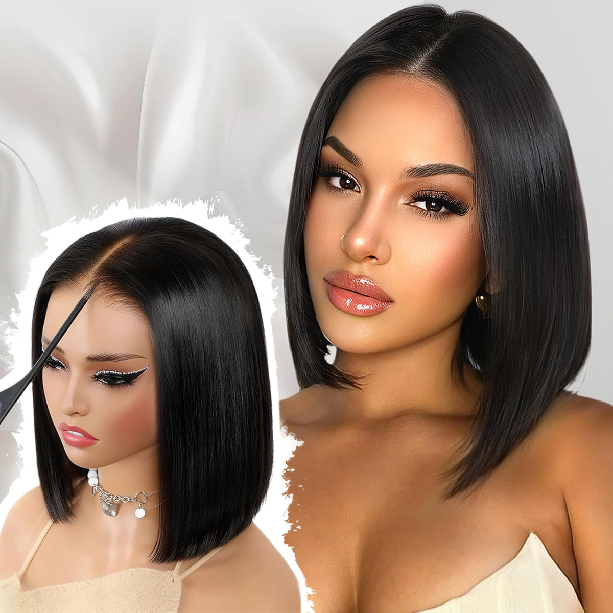 Wear and Go Glueless Wigs Human Hair Pre Cut 6X4 Straight Lace Front Wigs