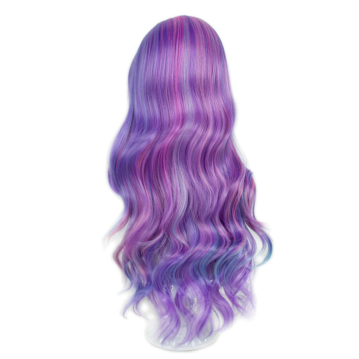 Long Pastel Wigs for Women Heat Resistant Hair Natural Wigs for Daily Cosplay Costume Party Carnival Purple-pink Gradient with Blue Highlights