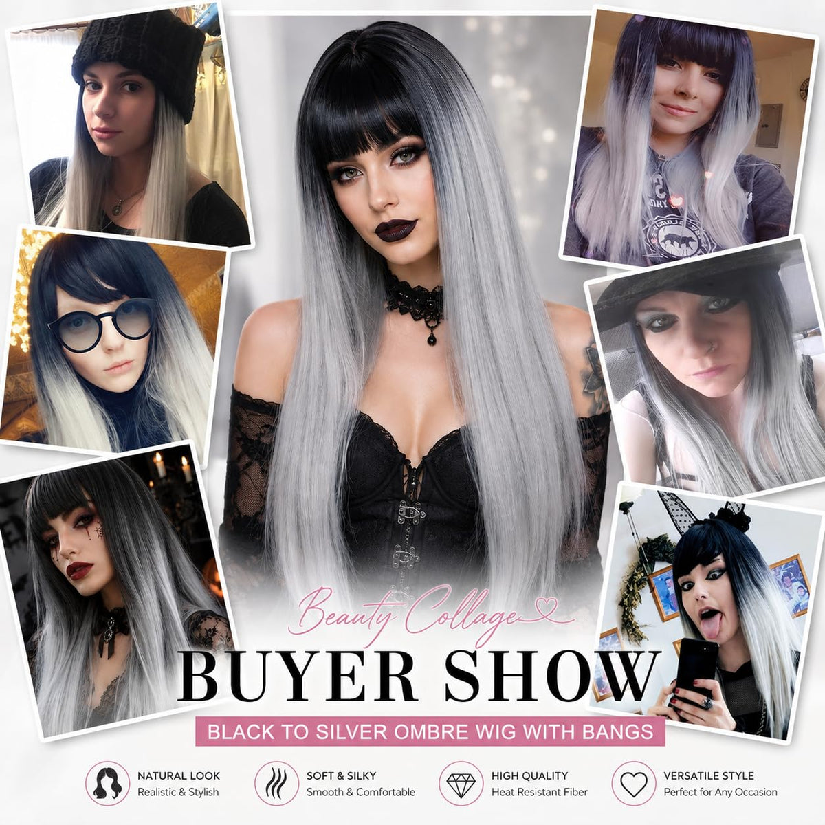 BEkjdiof Wig with Bangs Long Straight Gray Wigs for Women Halloween Wig
