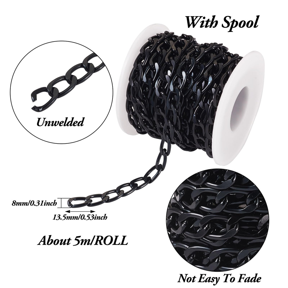 Beadthoven 16.4ft Aluminum Curb Chains, Silver Color Chains for Jewelry Making 5mm Wide Metal Craft Chain Link Spool Twisted Links Oval Curb Chains Unwelded for Clothes Necklace Bracelet DIY Findings