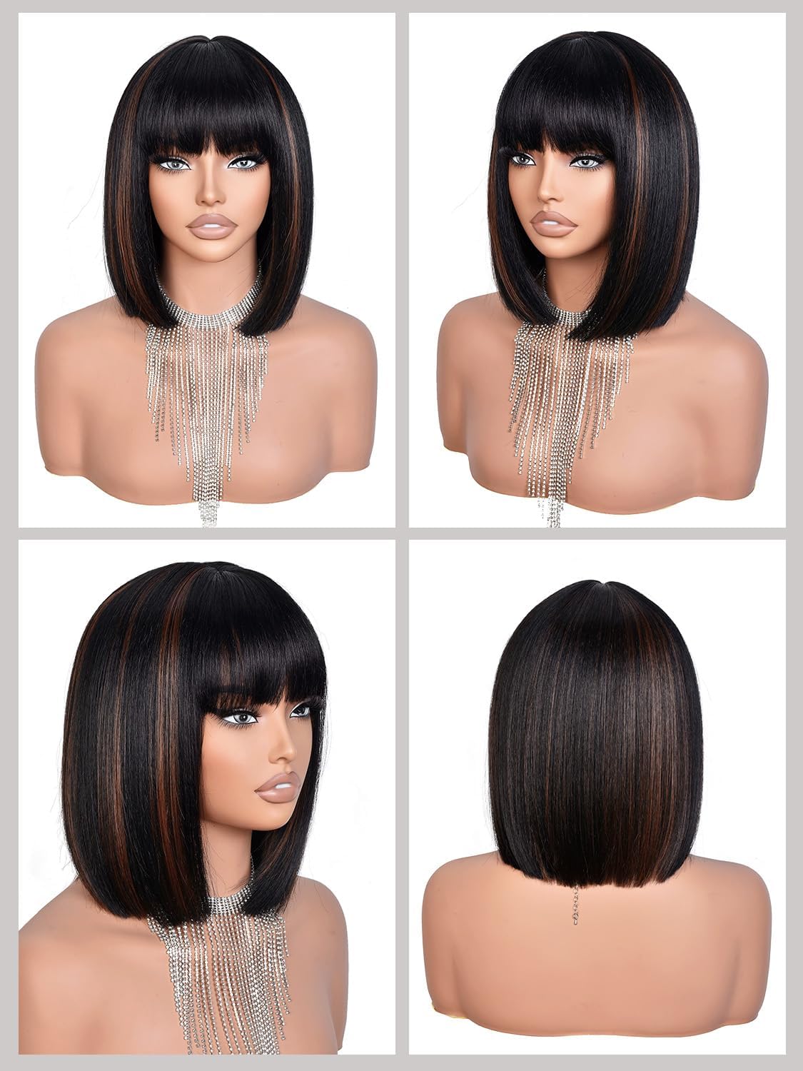 Bob Wig with Bangs for Women Short Straight Bob Wigs for Women 12inch