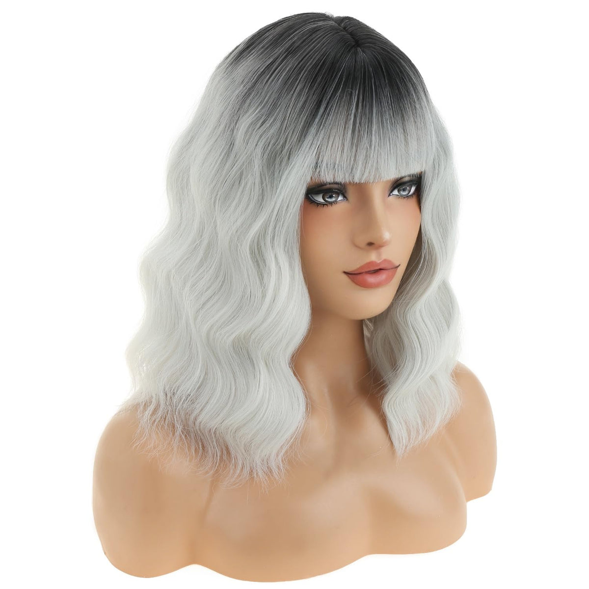 BERON 14 Inches Pink Wig for Women Girls Short Curly Synthetic Wig with Bangs Lovely Pink