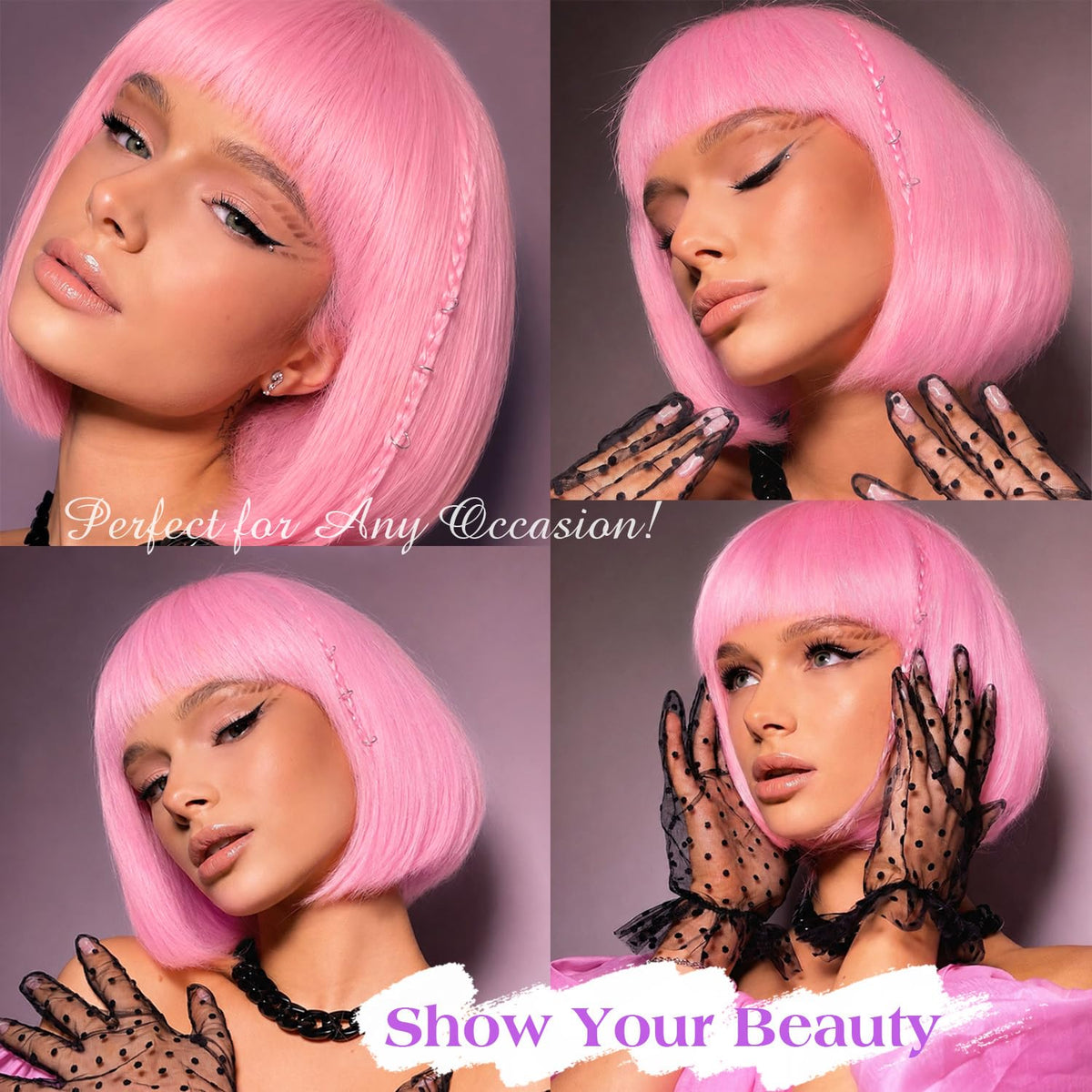 Hightlight Brown Bob Wig With Bangs Short Bob Wigs for Women Girl