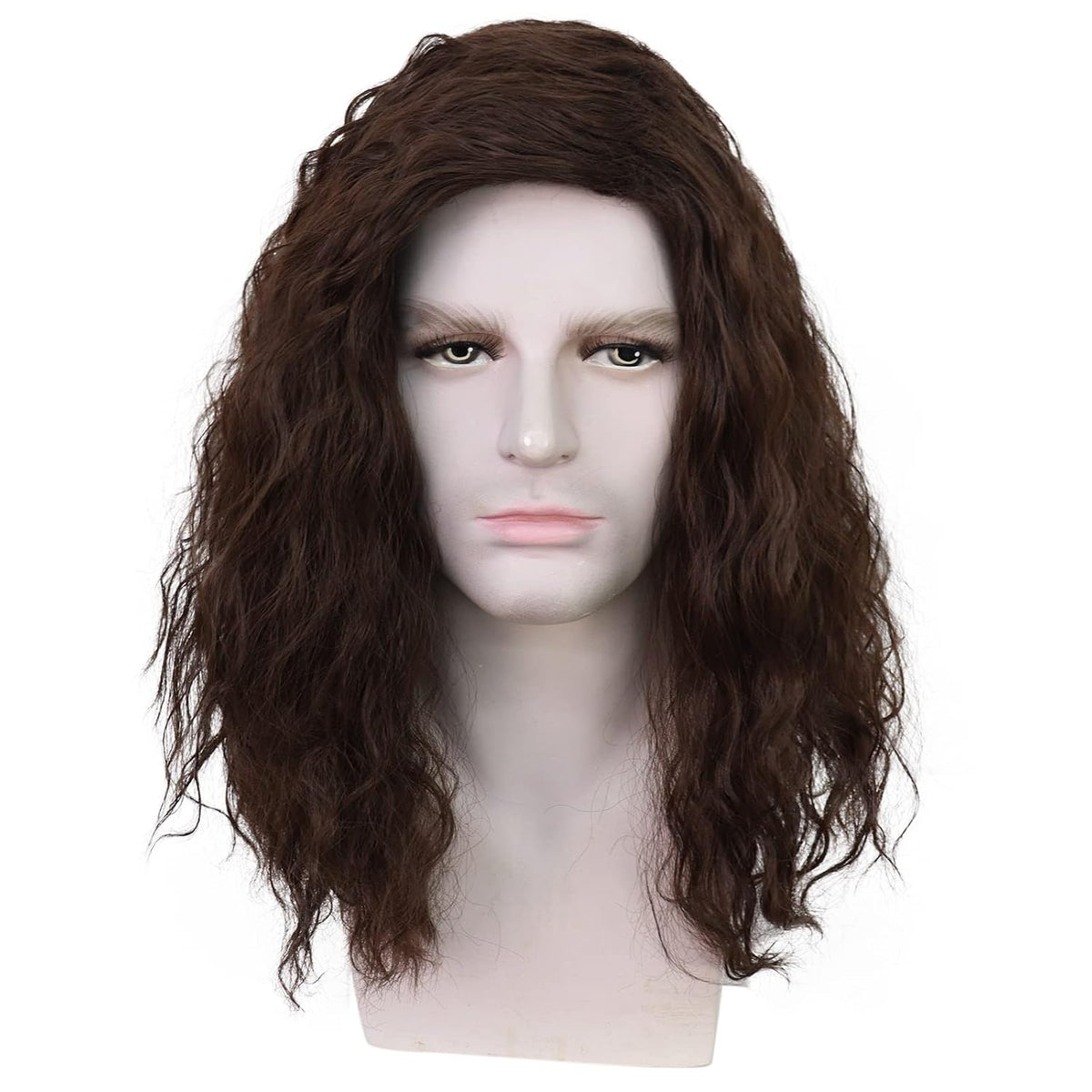 Mens Brown Wig Shoulder Length Brown Curly Male Wig