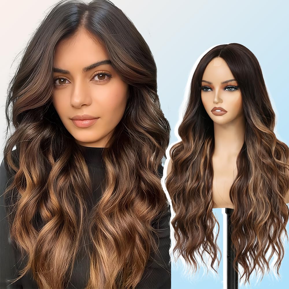HMHIFI Blonde Wig for Women,26 Inch Long Wavy Curly Middle Part Hair