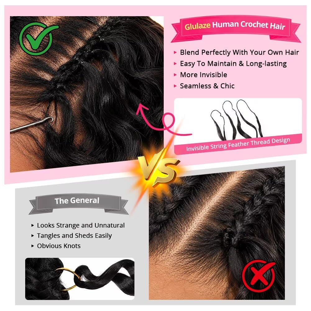 16 Inch Deep Wave Knotless Feather Crochet Human Hair #27 110g