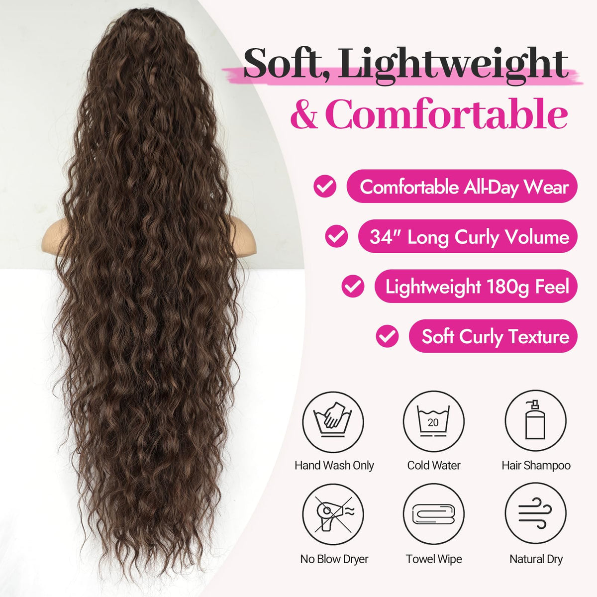 KooKaStyle Long Medium Brown Curly Synthetic Drawstring Ponytail Extension