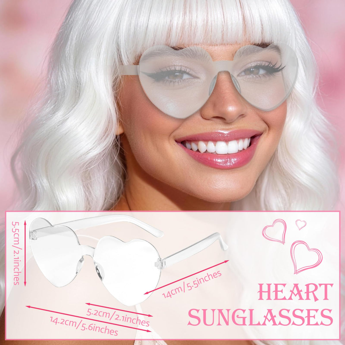 Purple Wig for Women Long Wavy Hair with Heart Sunglasses, Colorful Curly Wigs with Bangs for Birthday Nightclubs Music Festival Photography Funny Bachelorette Mardi Gras Party Supplies