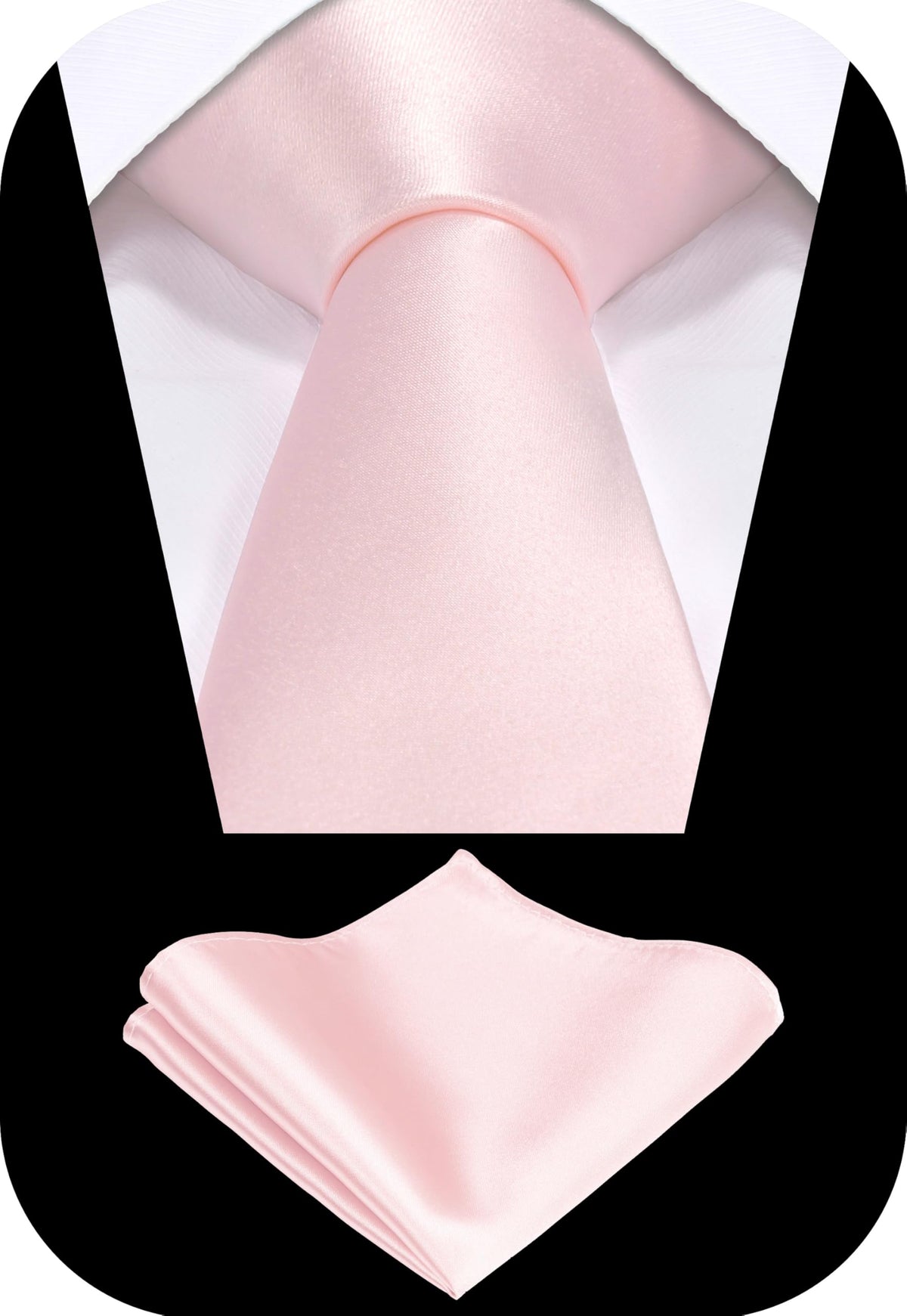 TIE G Solid Satin Woven dyed Color Formal Black Necktie and Pocket Square Sets in Gift Box