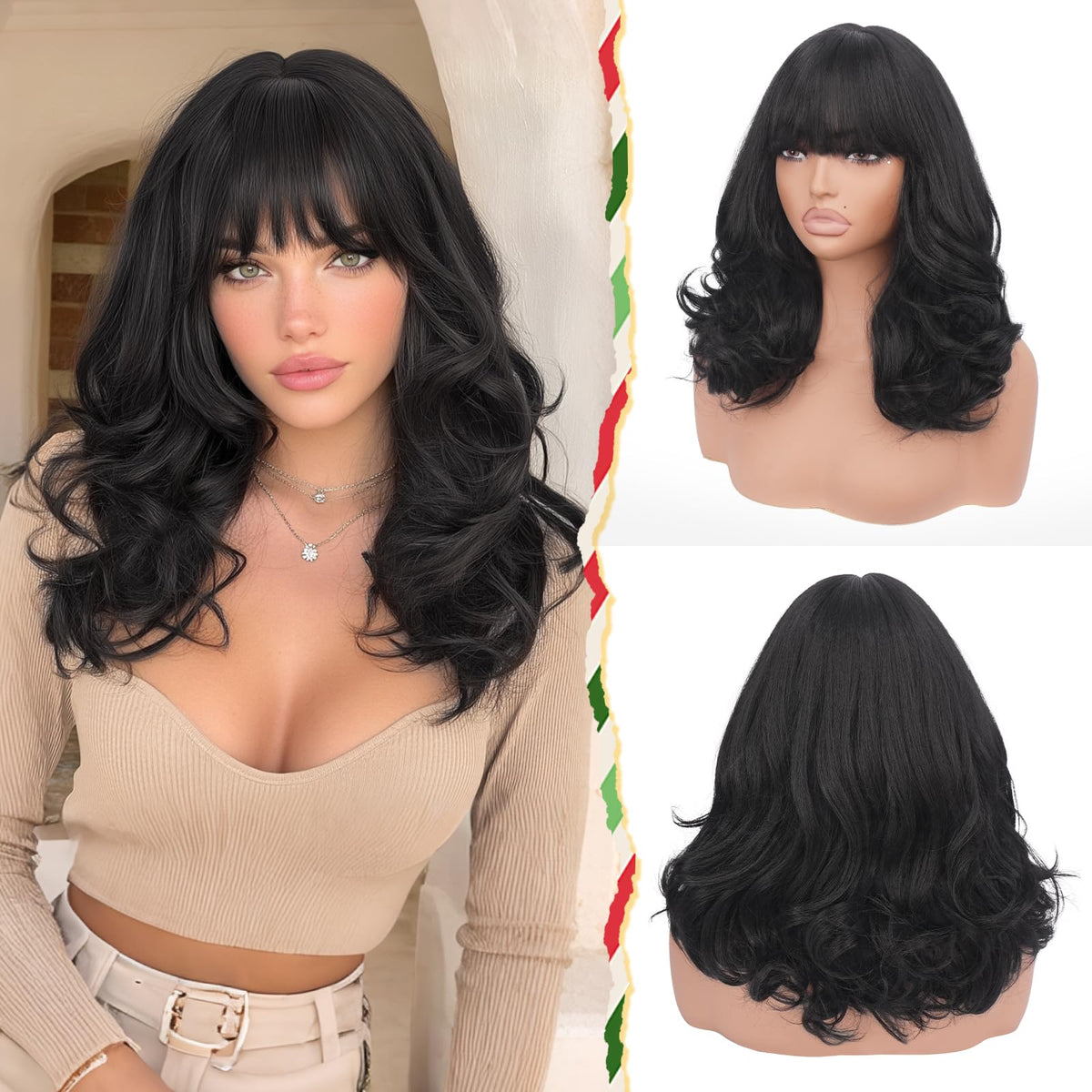 Burgundy Wig with Bangs 16 Inch Ombre Wig for Women