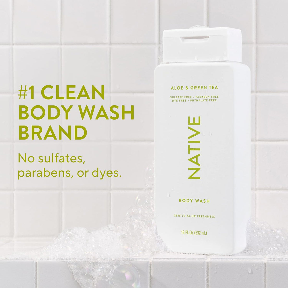 Native Clean Body Wash, Gentle & pH-balanced for Sensitive Skin, 24-Hr Freshness for Women & Men, Vegan & Cruelty-Free, Free of Sulfates & Parabens, Cherry & Vanilla Macaron, 18 fl oz
