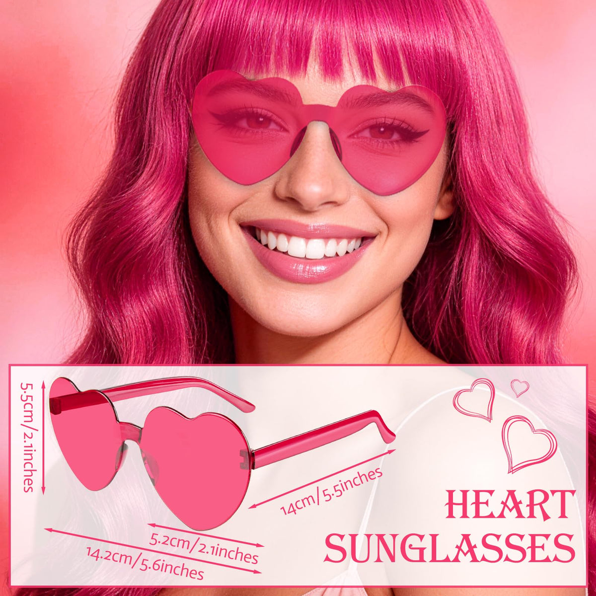 Purple Wig for Women Long Wavy Hair with Heart Sunglasses, Colorful Curly Wigs with Bangs for Birthday Nightclubs Music Festival Photography Funny Bachelorette Mardi Gras Party Supplies