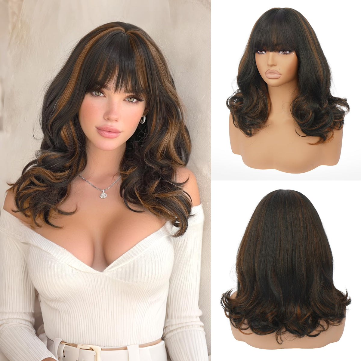 Burgundy Wig with Bangs 16 Inch Ombre Wig for Women