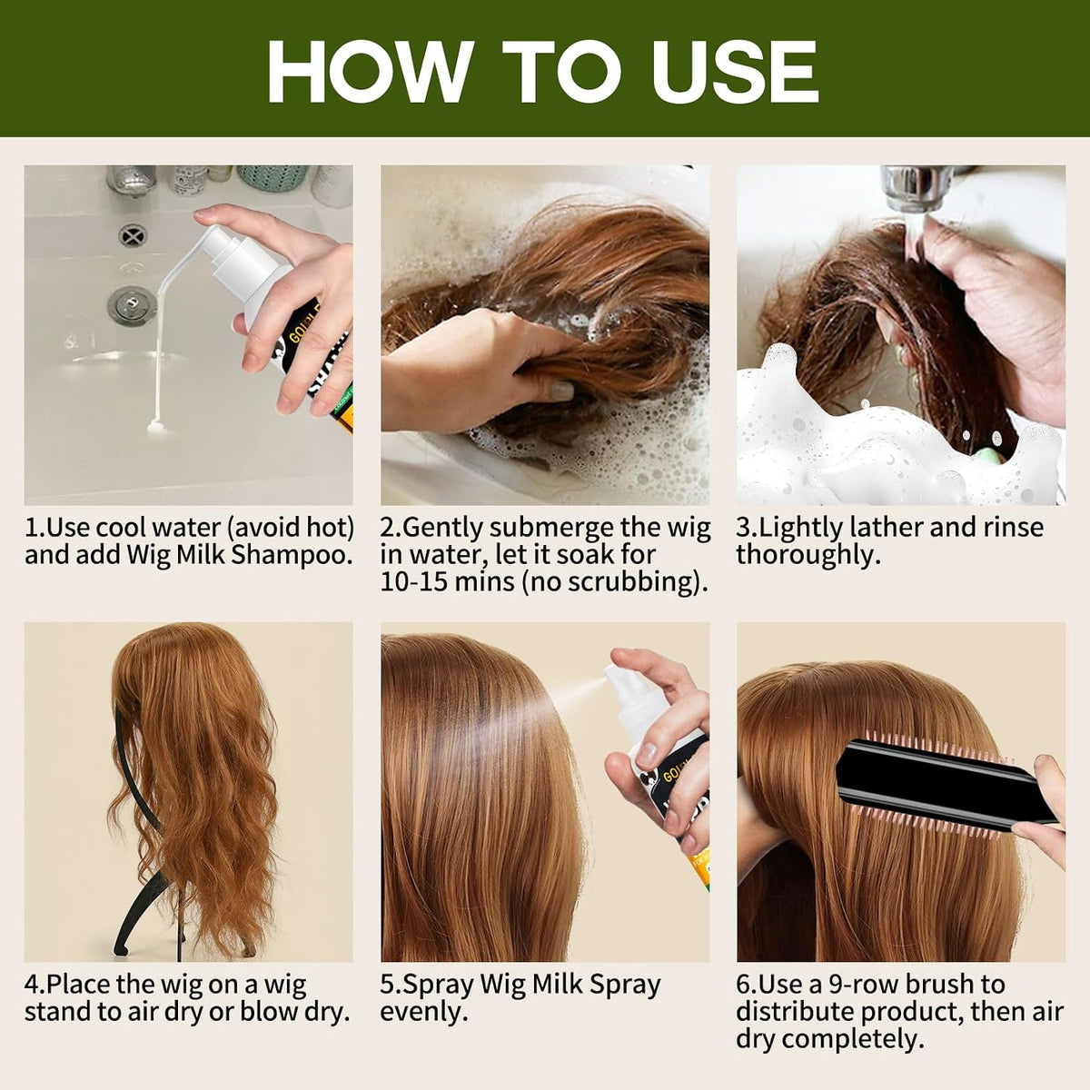 Wig Head Stand with Wig Brush Comb Set Travel Wigs Holder Comb Set for Women Human and Synthetic Hair | 2in 1 Wig Milk Spray & Shampoo Hydrates & Moisturizes, Promotes Silkiness & Shine Easy Combing