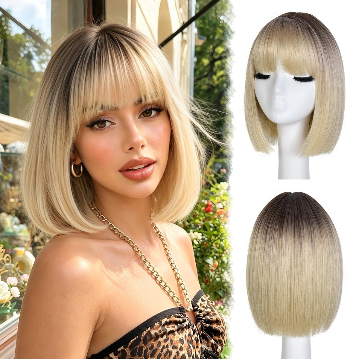 Bob Wig with Bangs for Women Short Straight Bob Wigs for Women 12inch