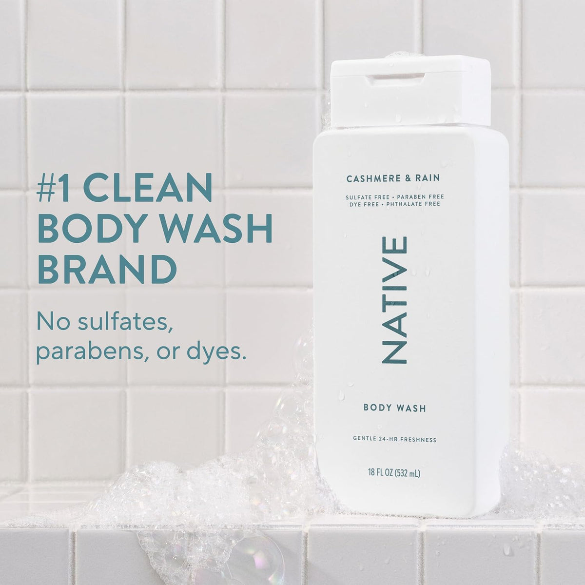 Native Clean Body Wash, Gentle & pH-balanced for Sensitive Skin, 24-Hr Freshness for Women & Men, Vegan & Cruelty-Free, Free of Sulfates & Parabens, Cherry & Vanilla Macaron, 18 fl oz