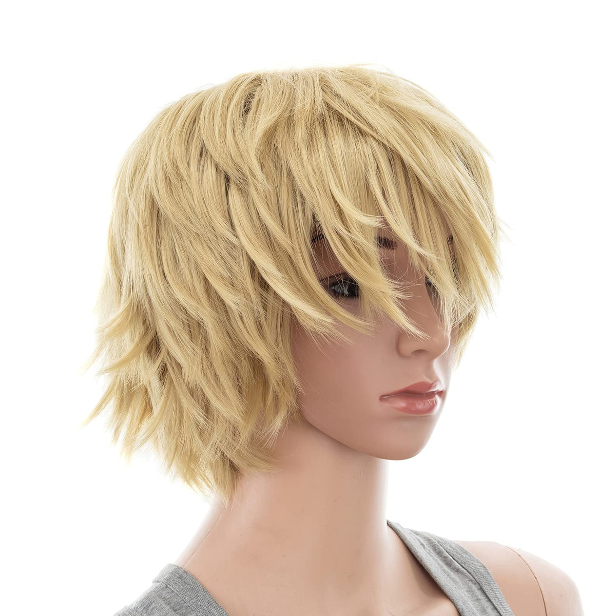 SWACC Unisex Fashion Spiky Layered Short Anime Cosplay Wig for Men and Women (1B-Off Black)