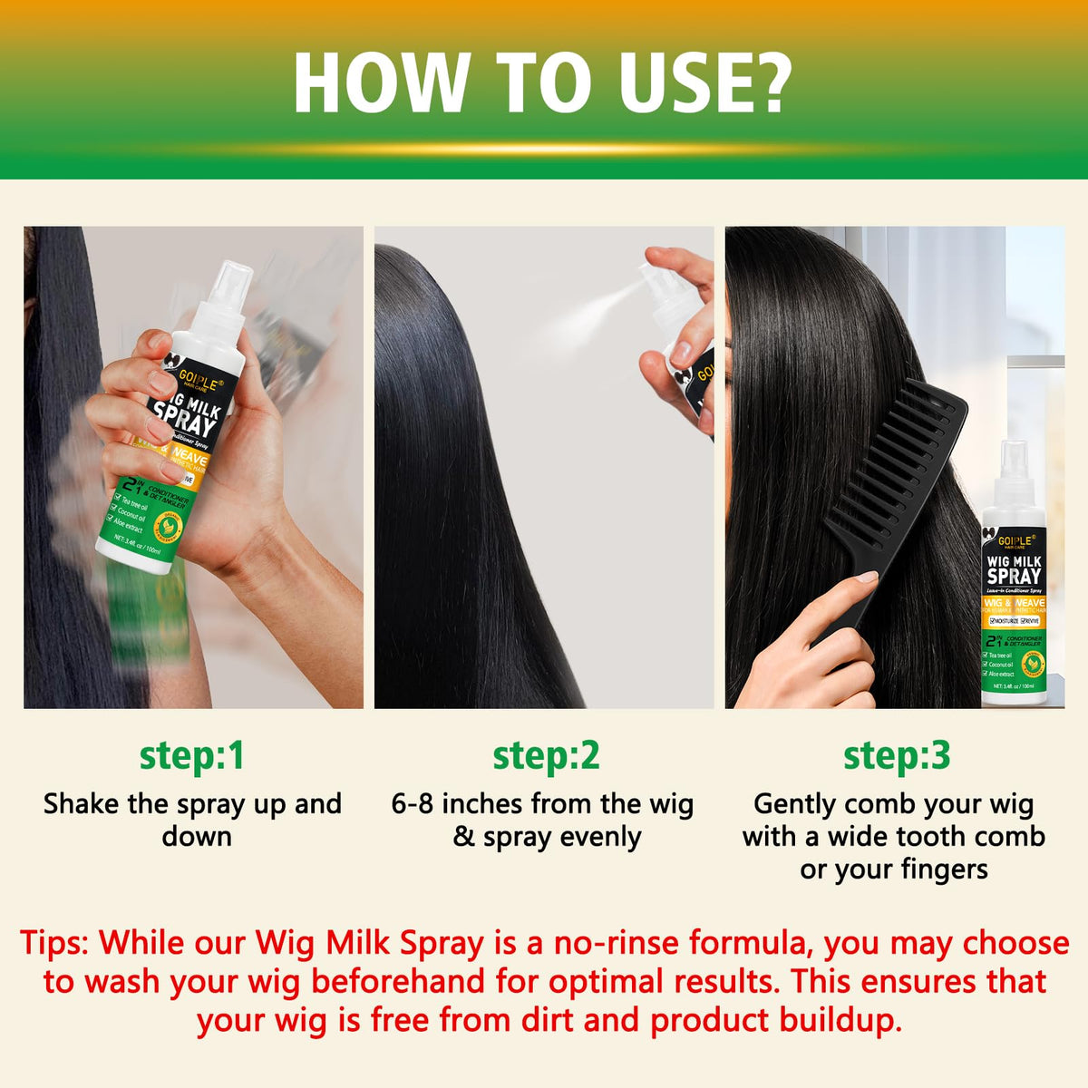Goiple 2PCS Synthetic Wig Milk Spray, Heat Thermal Leave-In Conditioner Wig Detangler Spray for Human Wigs, Conditioner ＆ Detangler 3 in 1 Moisturizer, Synthetic Hair Wigs Easy Combing