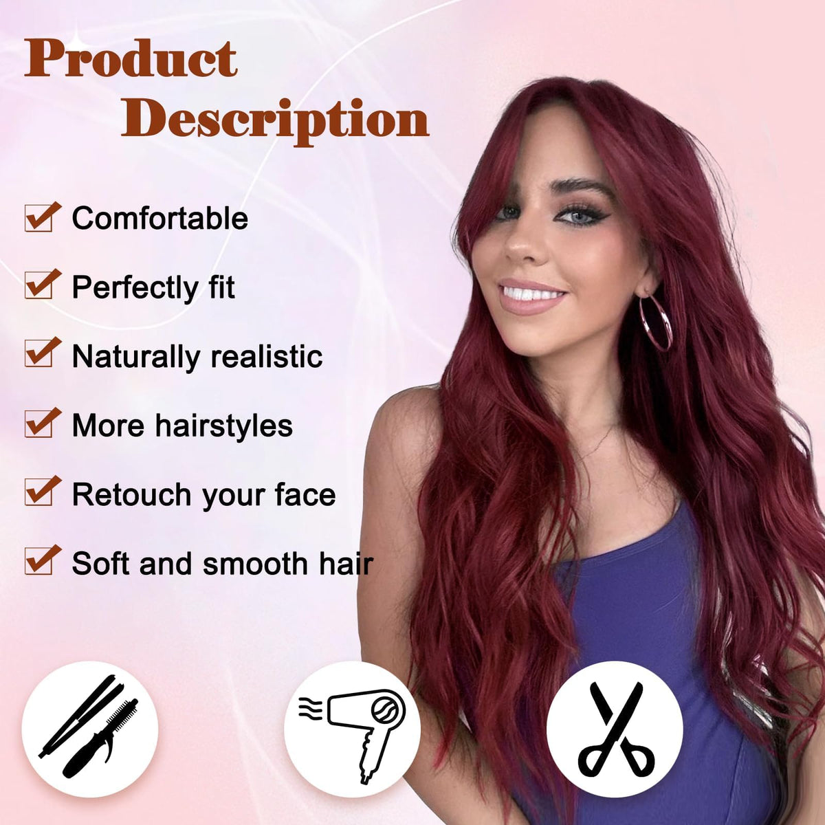 NAYOO Ice Blue Wig for Women, 26 Inch Middle Part Wavy Synthetic Wig
