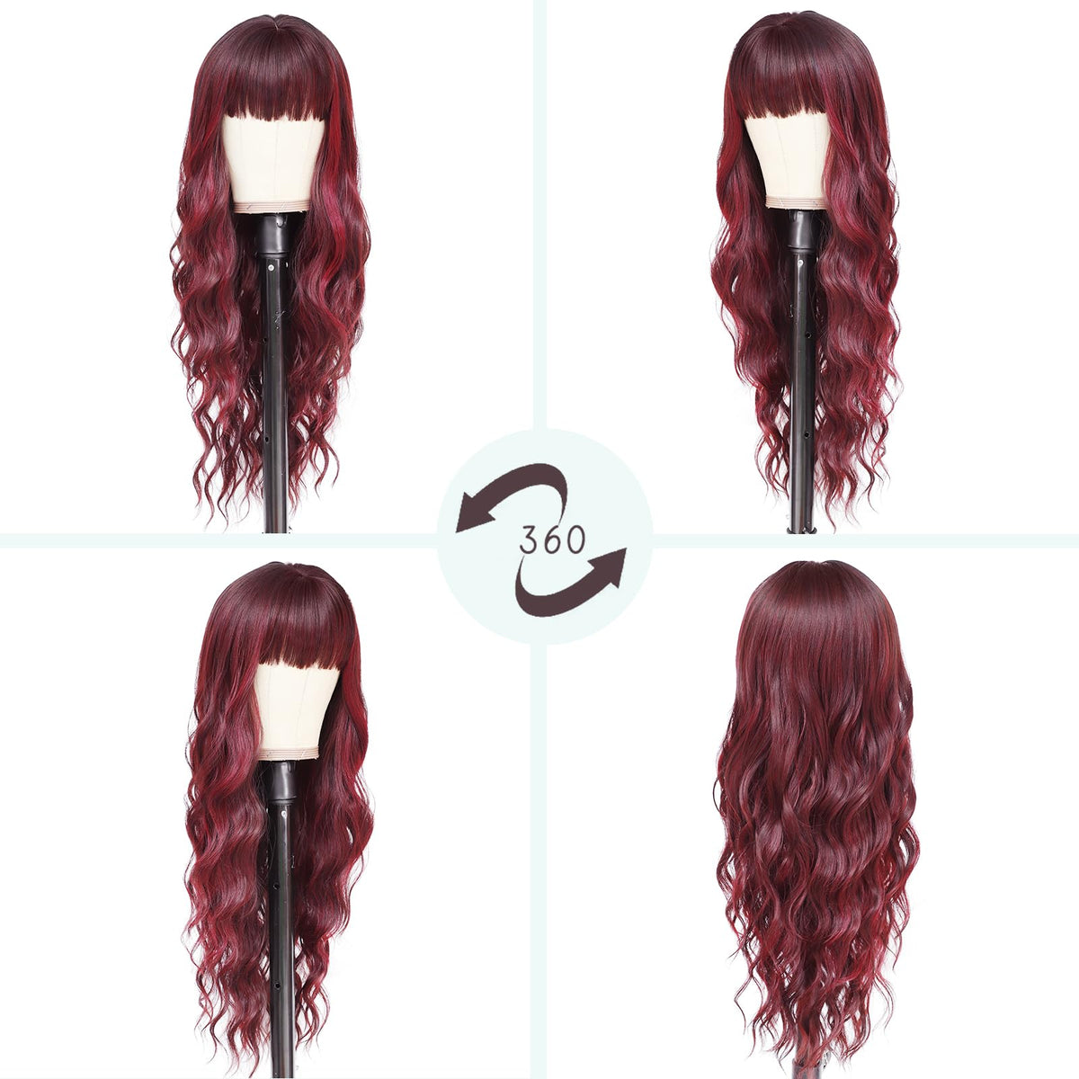 NAYOO Ice Blue Wig for Women, 26 Inch Middle Part Wavy Synthetic Wig