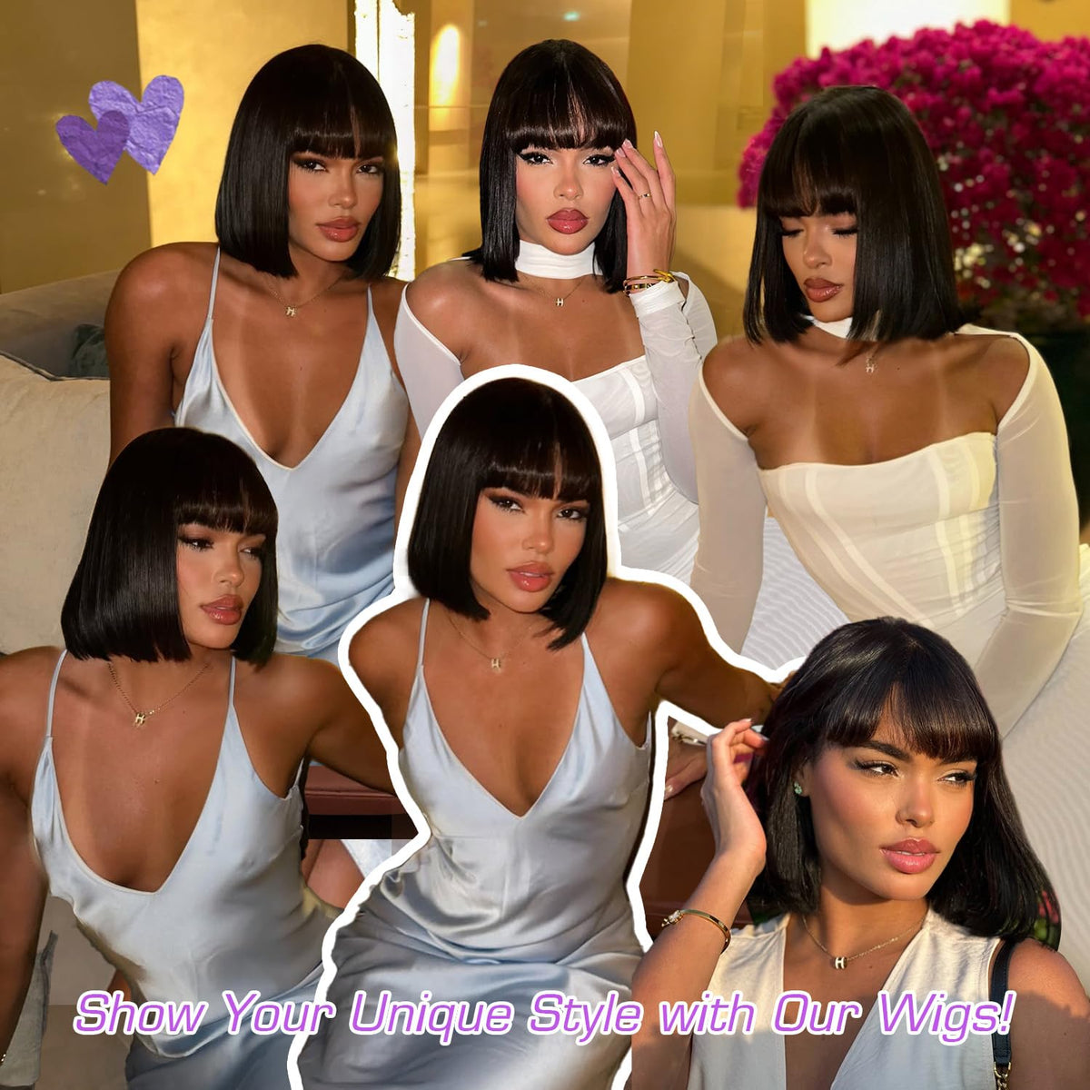 Hightlight Brown Bob Wig With Bangs Short Bob Wigs for Women Girl