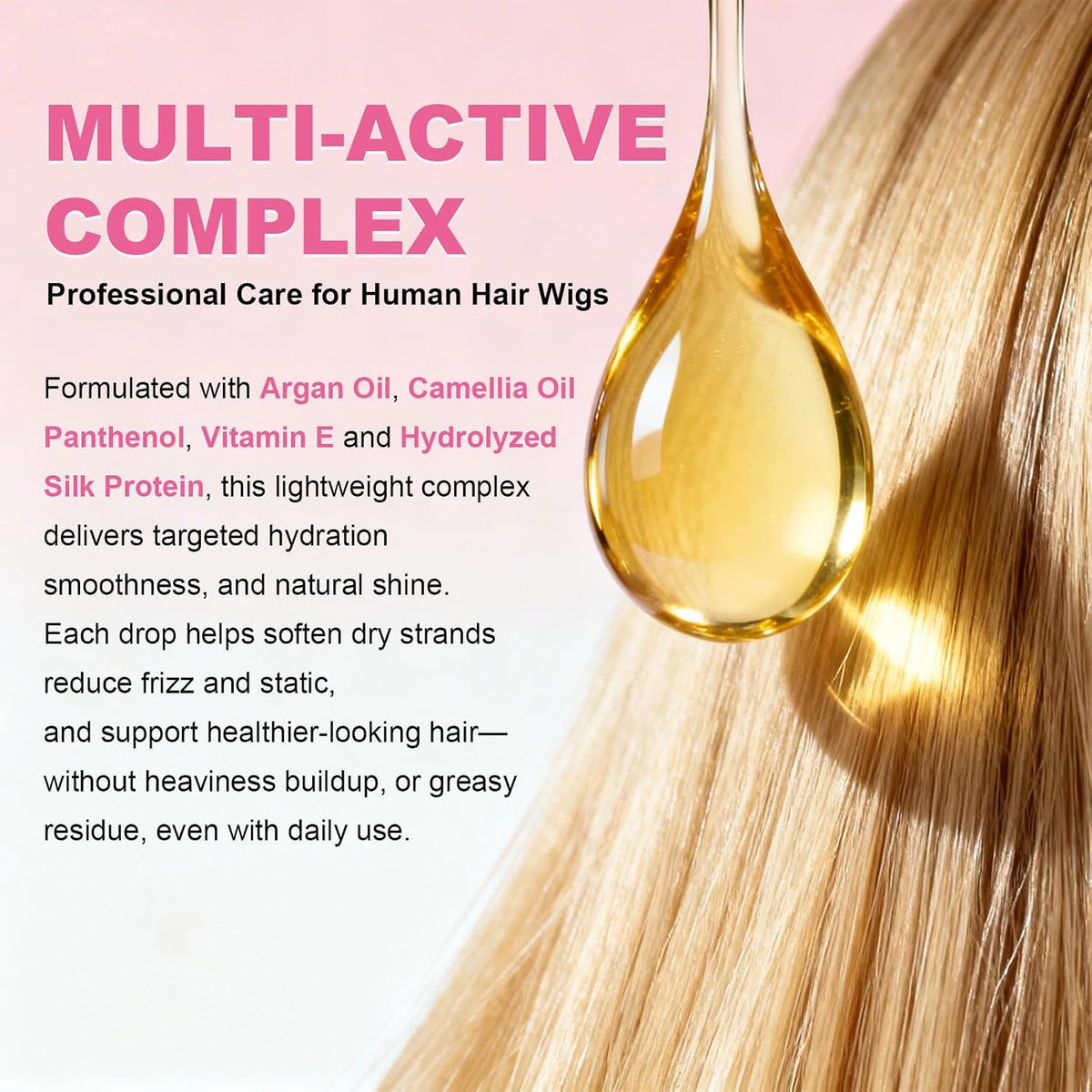 Human Hair Wig Care Oil Spray – Professional Anti Frizz Serum, Lightweight Shine & Smoothing Hair Oil, Detangler & Heat Protectant for Real Hair Wigs & Extensions