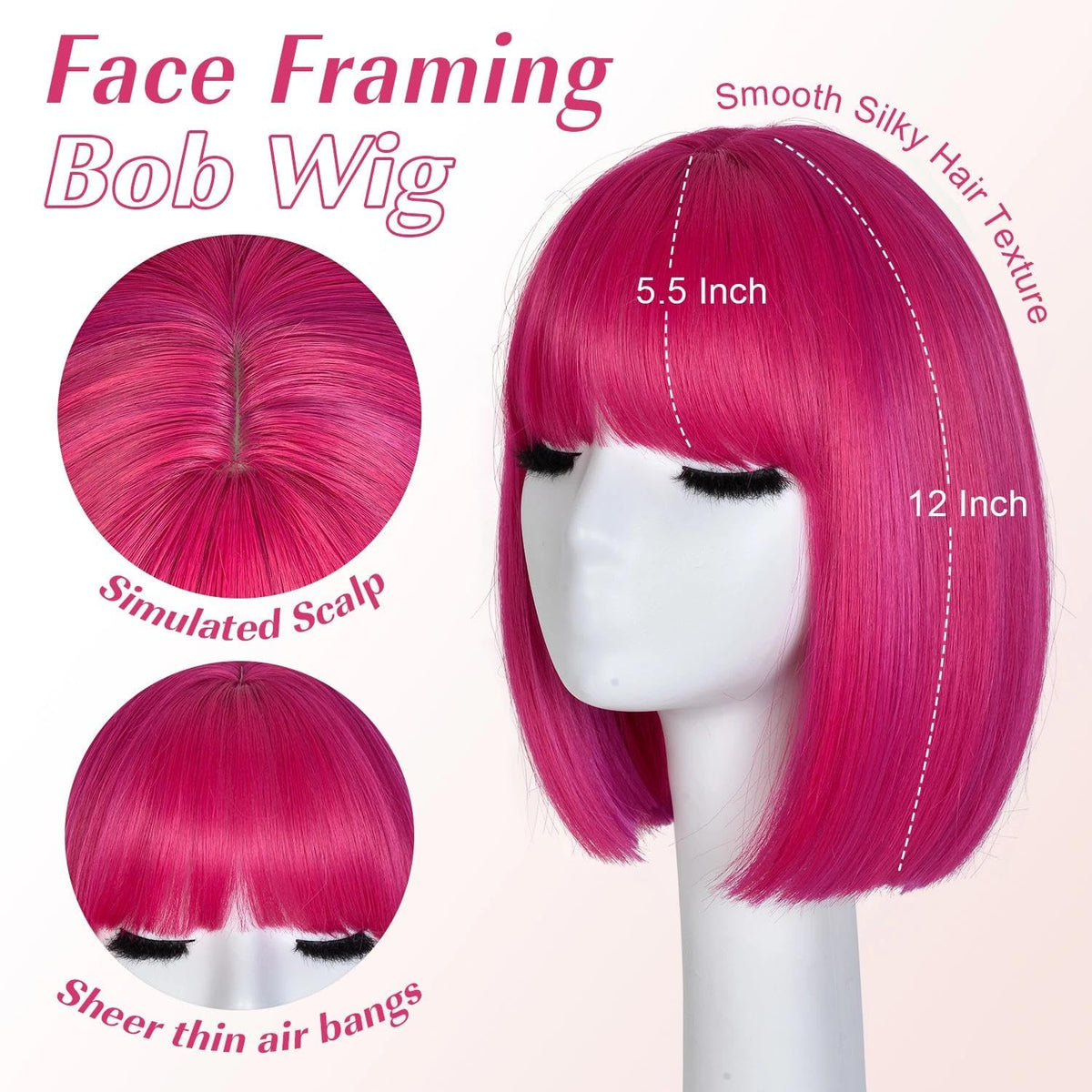 Bob Wig with Bangs for Women Short Straight Bob Wigs for Women 12inch