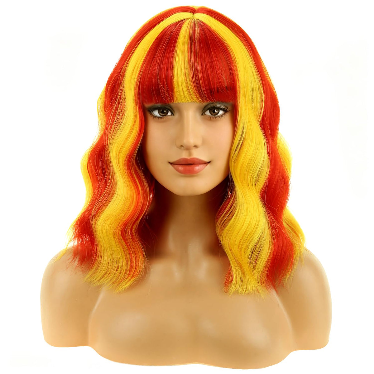 BERON 14 Inches Pink Wig for Women Girls Short Curly Synthetic Wig with Bangs Lovely Pink