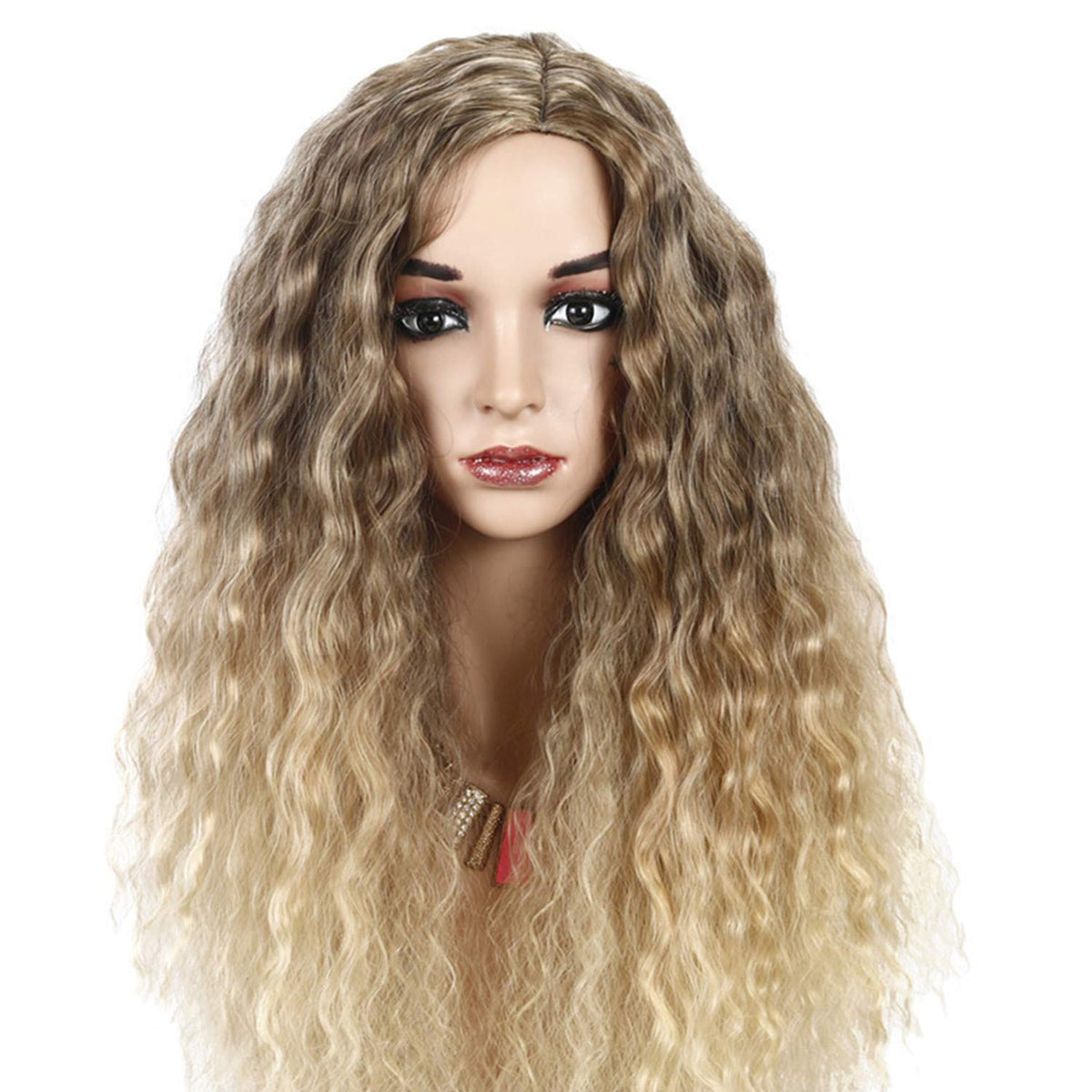 Long Hair Wigs Wavy Curly 24" Glamorous Women Black Red Highlights Synthetic Cosplay Daily Party Clothing Wig with Wig Cap
