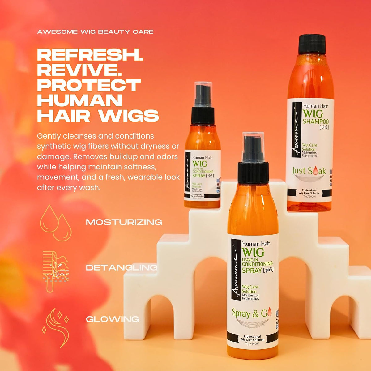 Awesome Human Hair Wig Leave in Conditioner Spray, pH5, Detangler & Easy Combing, Promoting Silkiness, Shine & Freshness, preventing Dryness (7 fl oz)