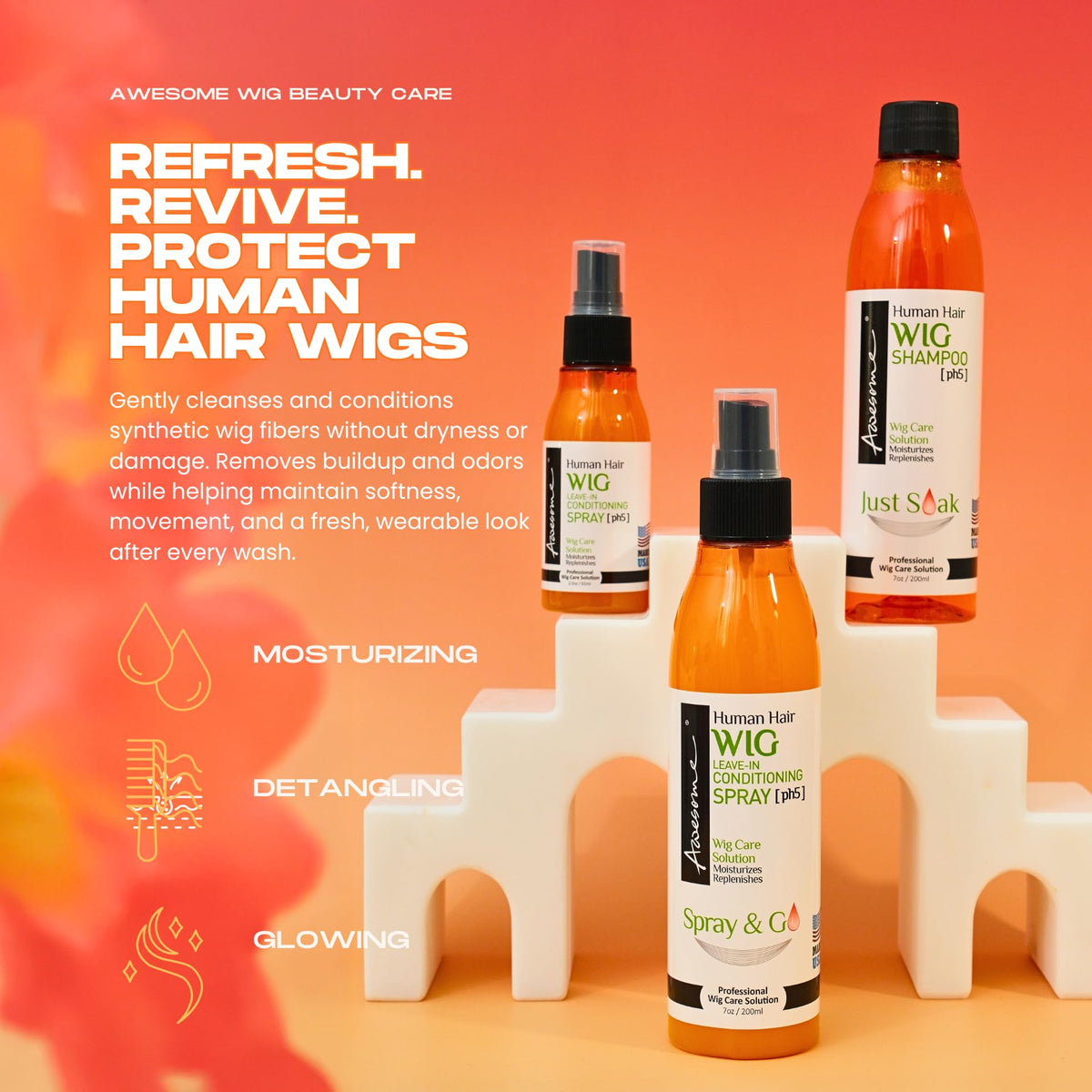 Awesome Synthetic Wig Care Kit, Shampoo & Leave-In Conditioner, 3-Pack