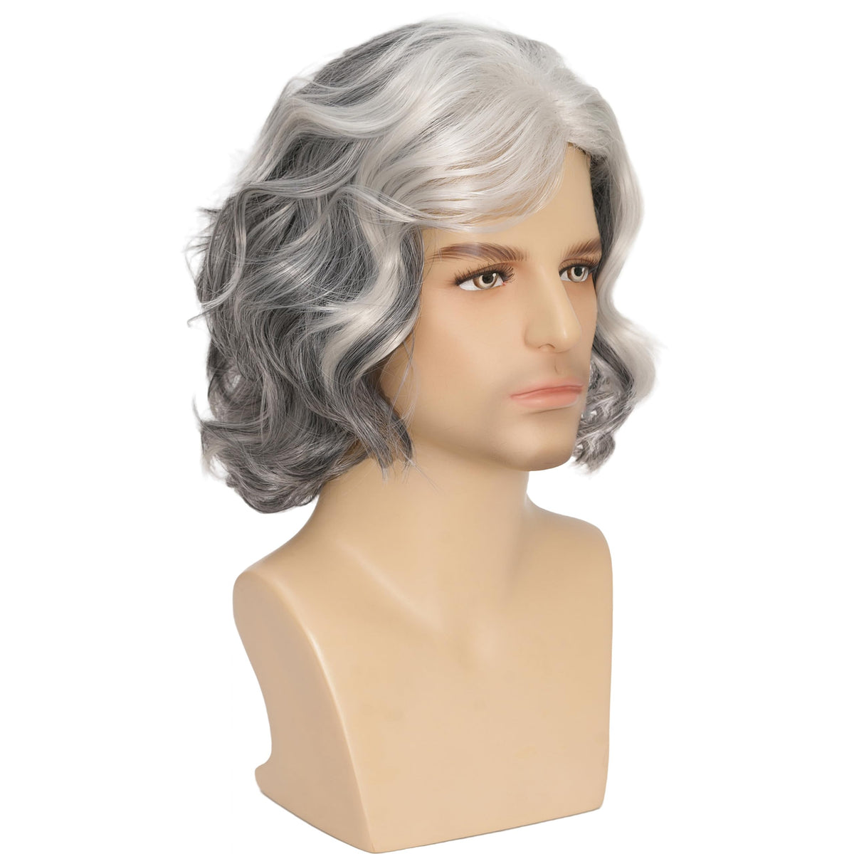 Mens Black Wig Long Curly Natural Hair Wig Layered Wavy for Daily Party Costume Cospaly Halloween
