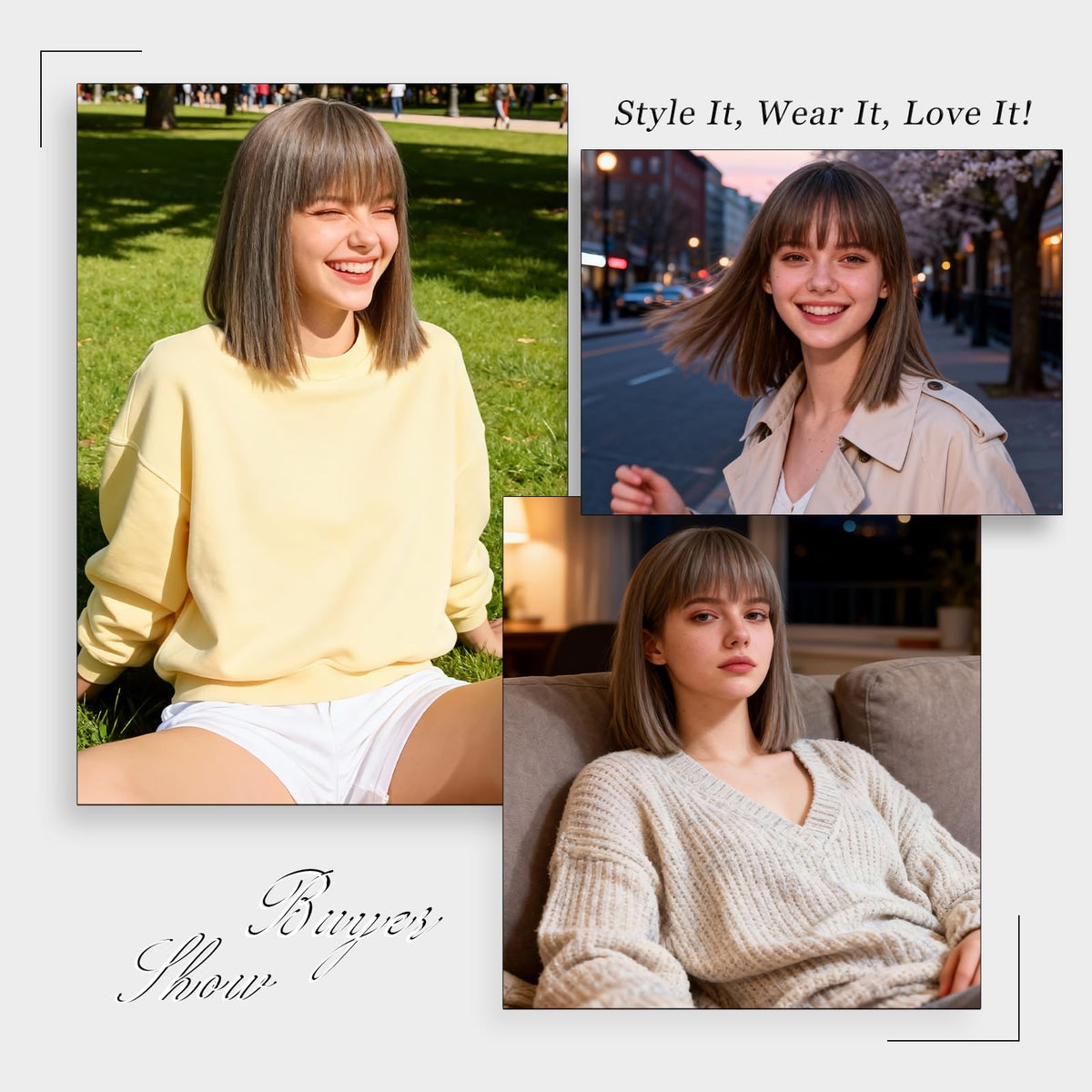 Black Bob Wig with Bangs Short Black Straight Wig for Women