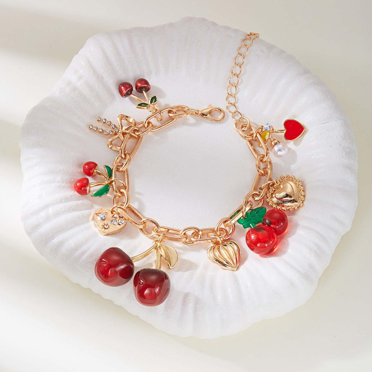 Long tiantian Cherry Bracelet for Women Cherry Dress Outfits Accessories Charm Bracelets Stack Cherry Gifts Cute Stuff Red Spring Accessories