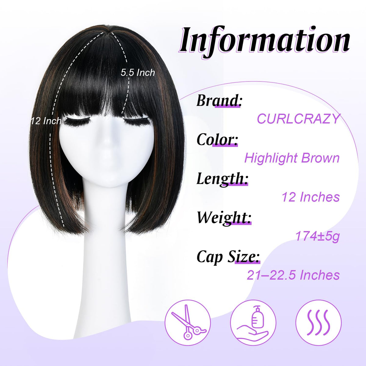 Hightlight Brown Bob Wig With Bangs Short Bob Wigs for Women Girl