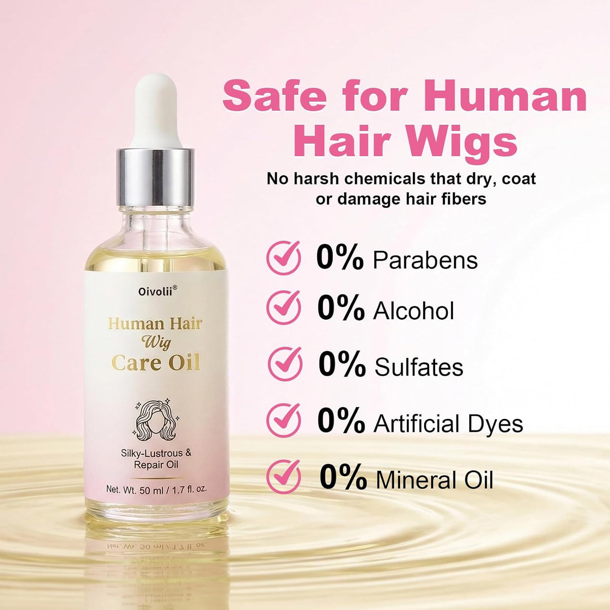 Human Hair Wig Care Oil Spray – Professional Anti Frizz Serum, Lightweight Shine & Smoothing Hair Oil, Detangler & Heat Protectant for Real Hair Wigs & Extensions