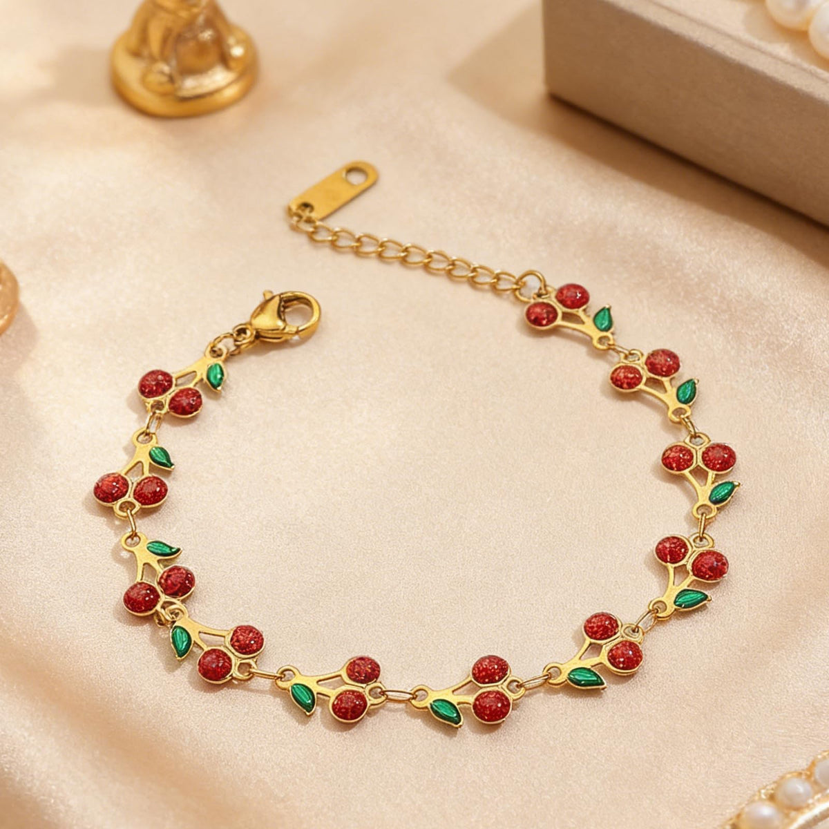 Long tiantian Cherry Bracelet for Women Cherry Dress Outfits Accessories Charm Bracelets Stack Cherry Gifts Cute Stuff Red Spring Accessories