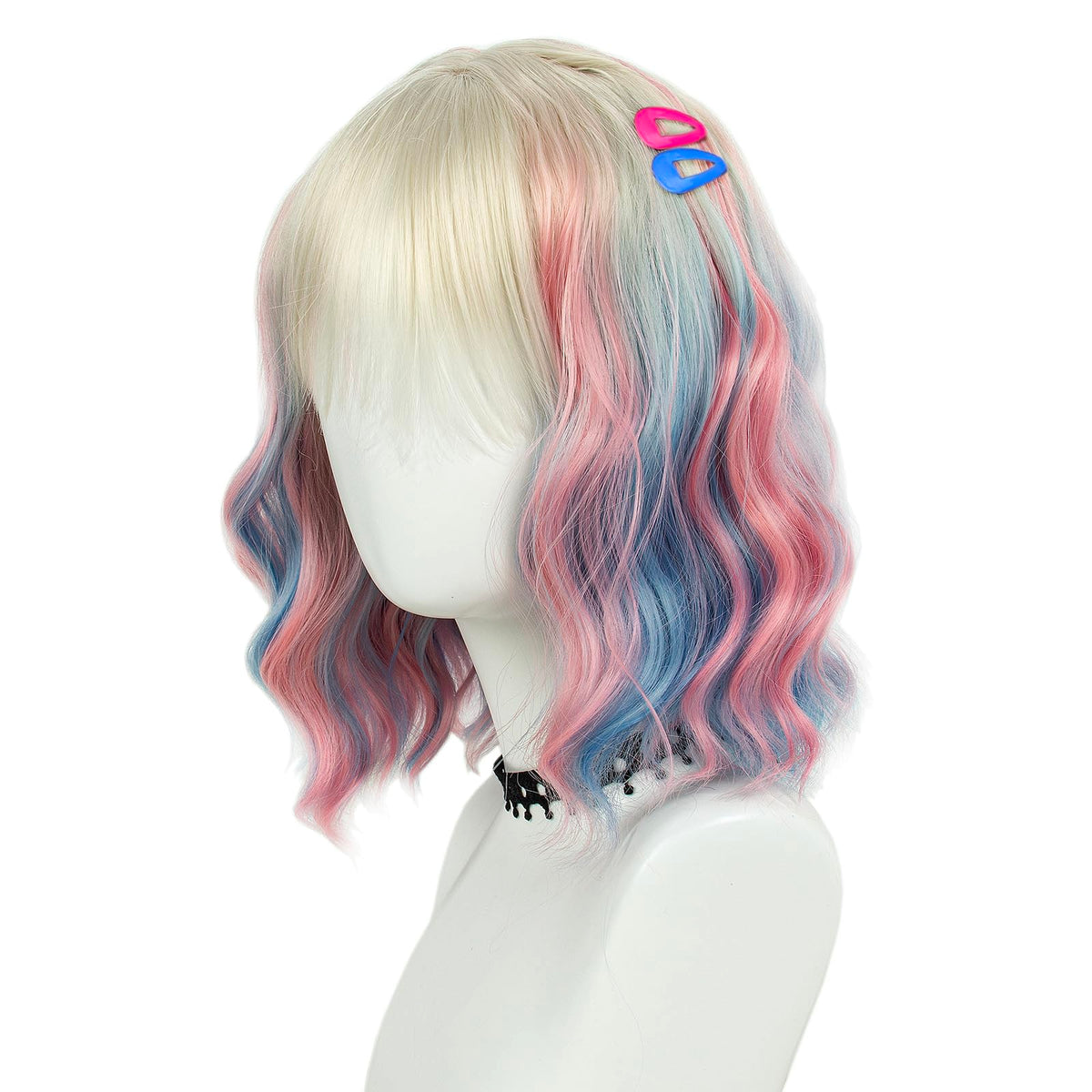 Long Pastel Wigs for Women Heat Resistant Hair Natural Wigs for Daily Cosplay Costume Party Carnival Purple-pink Gradient with Blue Highlights
